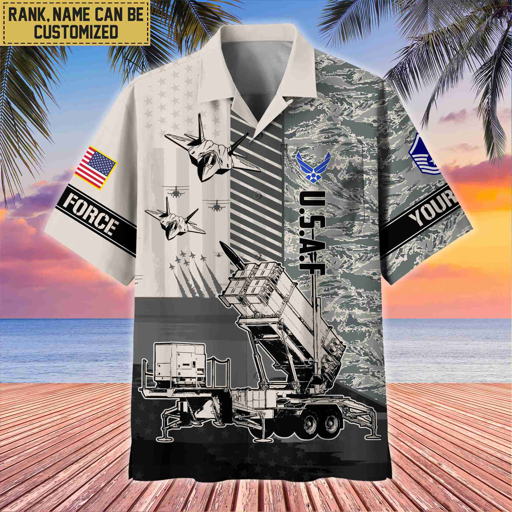 Premium Custom Name, Rank USAF Hawaii Shirt With Pocket, Gifts For Veterans Day, Father’s Day, Gifts for Air Force Veteran VPVC401204