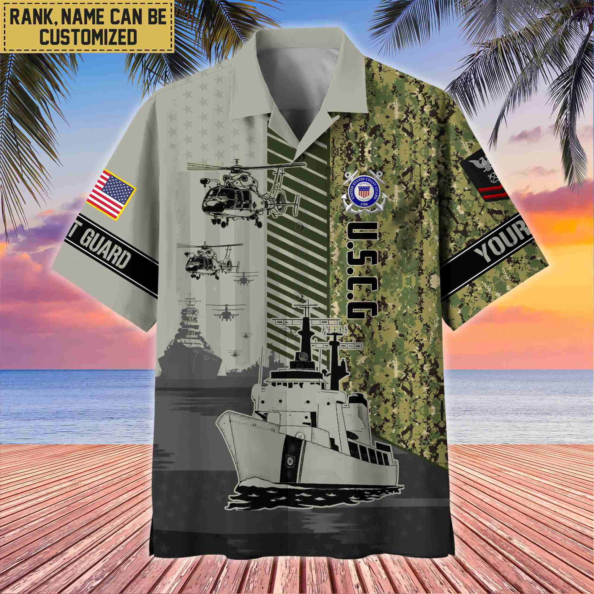 Premium Custom Name, Rank USCG Hawaii Shirt With Pocket, Gifts For Veterans Day, Father’s Day, Gifts for Coast Guard Veteran VPVC401205