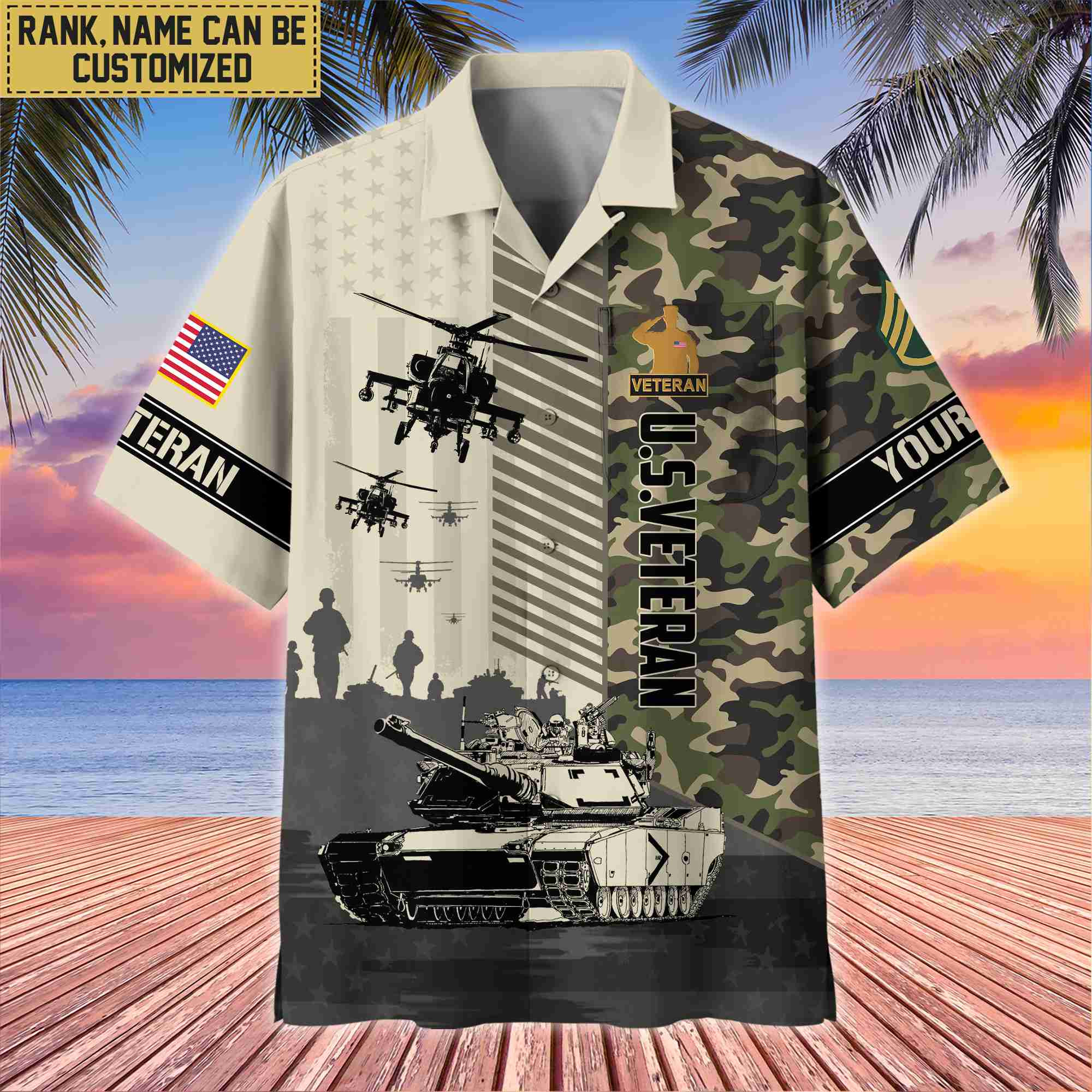 Premium Custom Name, Rank US Veteran Hawaii Shirt With Pocket, Gifts For Veterans Day, Father’s Day, Gifts for US Veteran VPVC401207