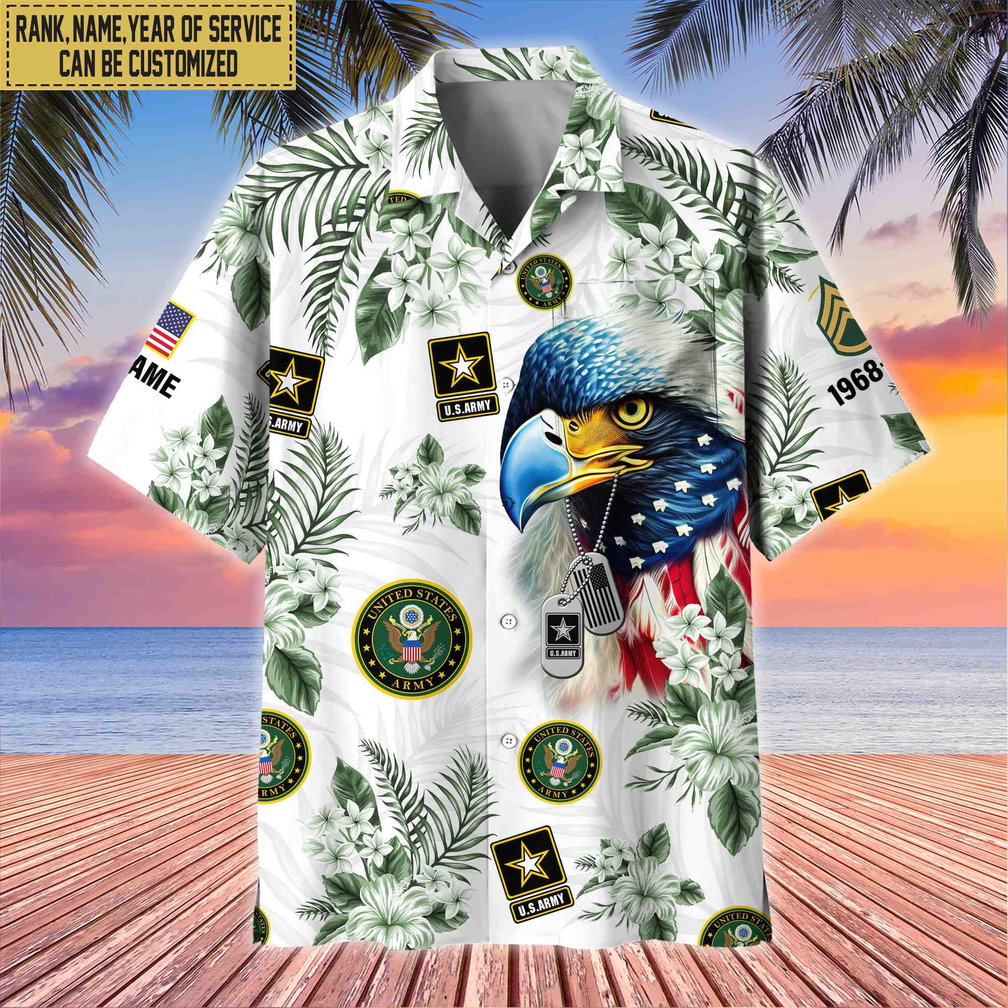 US Army Hawaii Shirt With Pocket, Custom Rank, Name, Gifts For Army Veteran VPVC401601