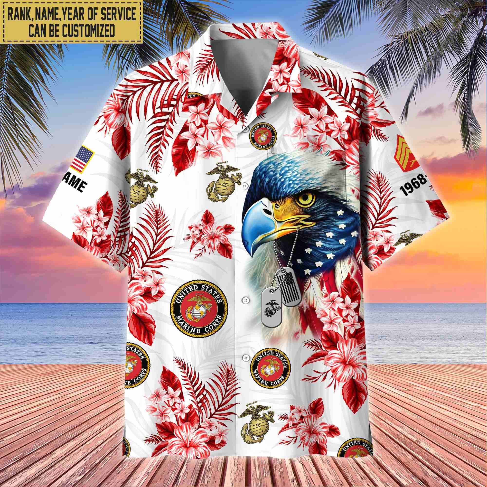 USMC Hawaii Shirt With Pocket, Custom Rank, Name, Gifts For Marine Veteran VPVC401603