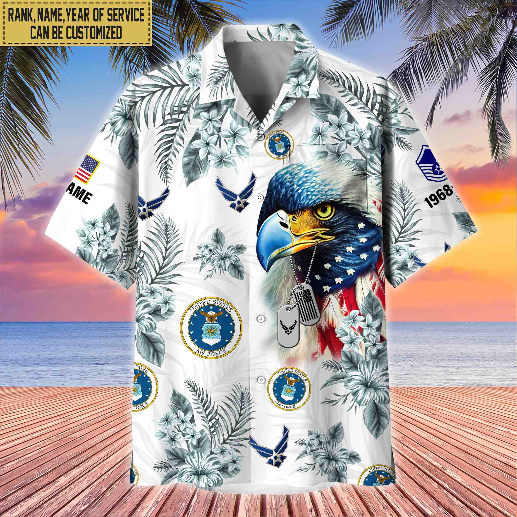 USAF Hawaii Shirt With Pocket, Custom Rank, Name, Gifts For Air Force Veteran VPVC401604