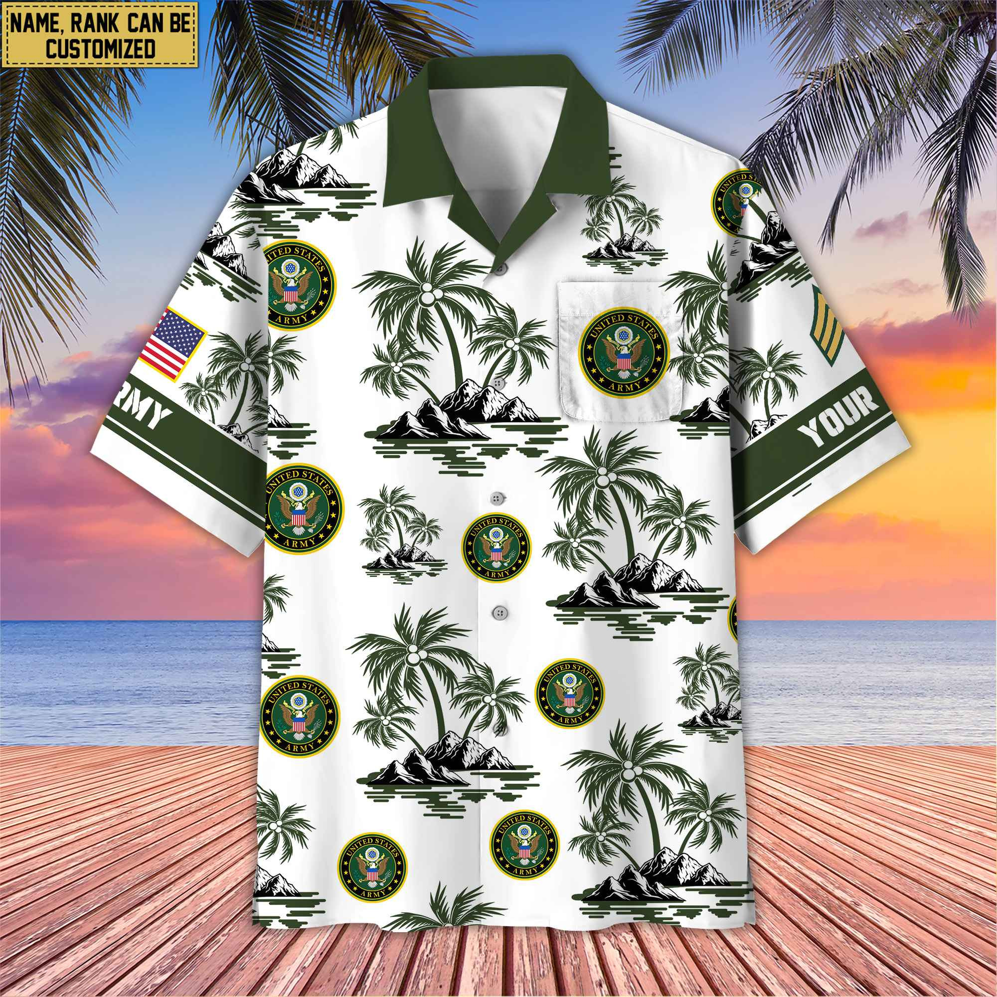 Premium Custom Name, Rank US Veterans Hawaii Shirt With Pocket, Gifts For Independence Day, Father’s Day, Veterans Day, Gifts For Dad, Gifts For Husband Veteran BPVC190702