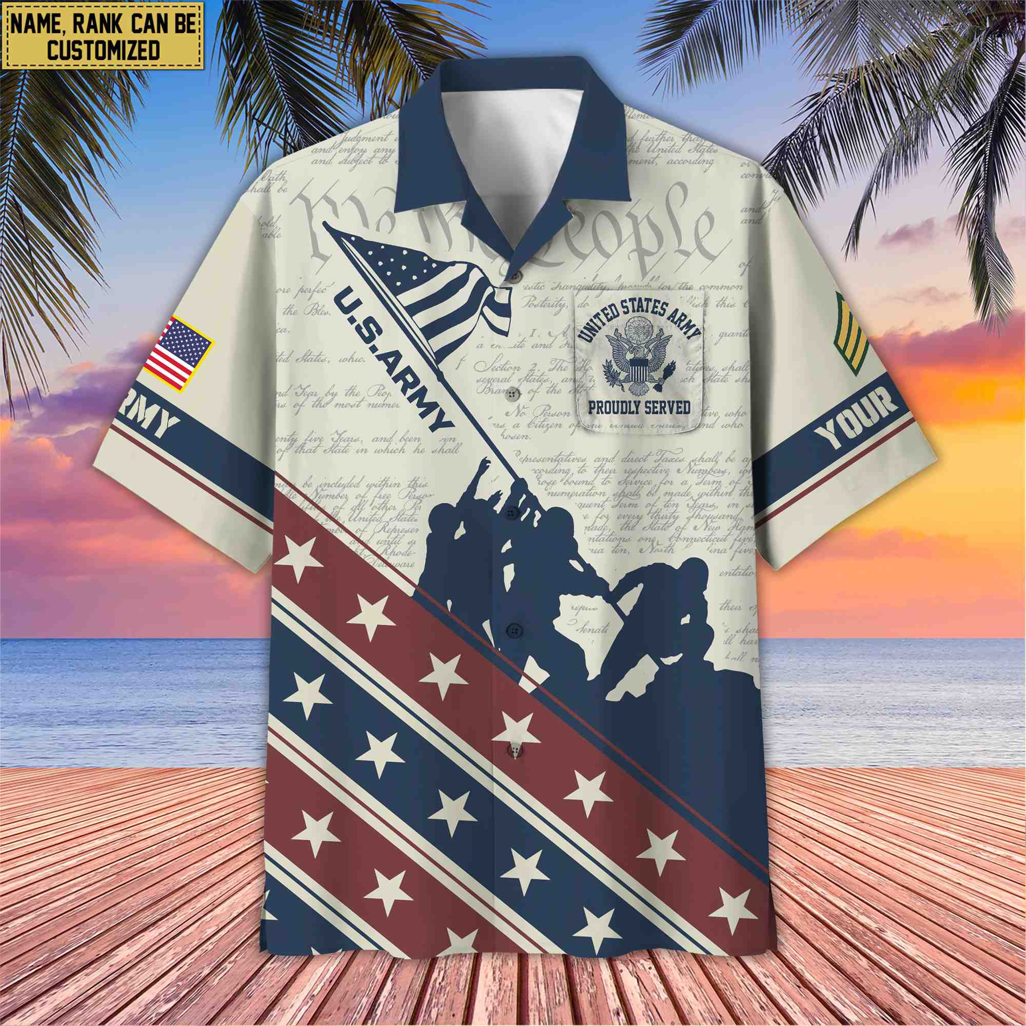 US Army Hawaiian Shirt With Pocket, Custom Rank, Name, Gifts For Army Veteran VPVC400701
