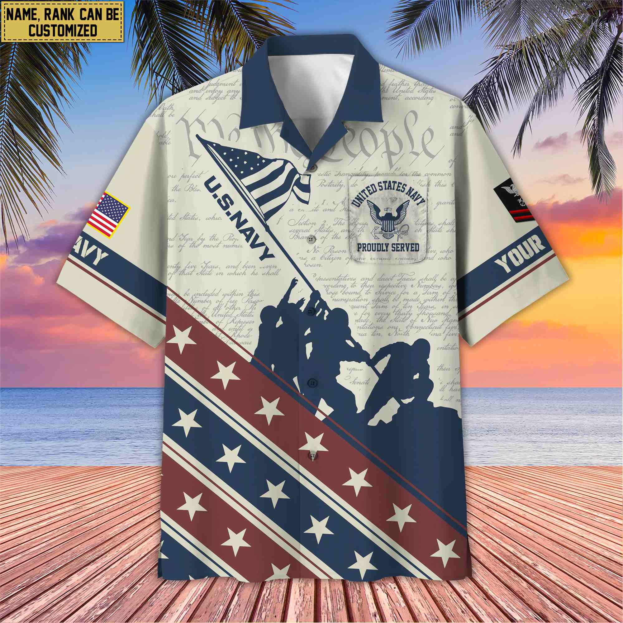 US Navy Hawaiian Shirt With Pocket, Custom Rank, Name, Gifts For Navy Veteran VPVC400702