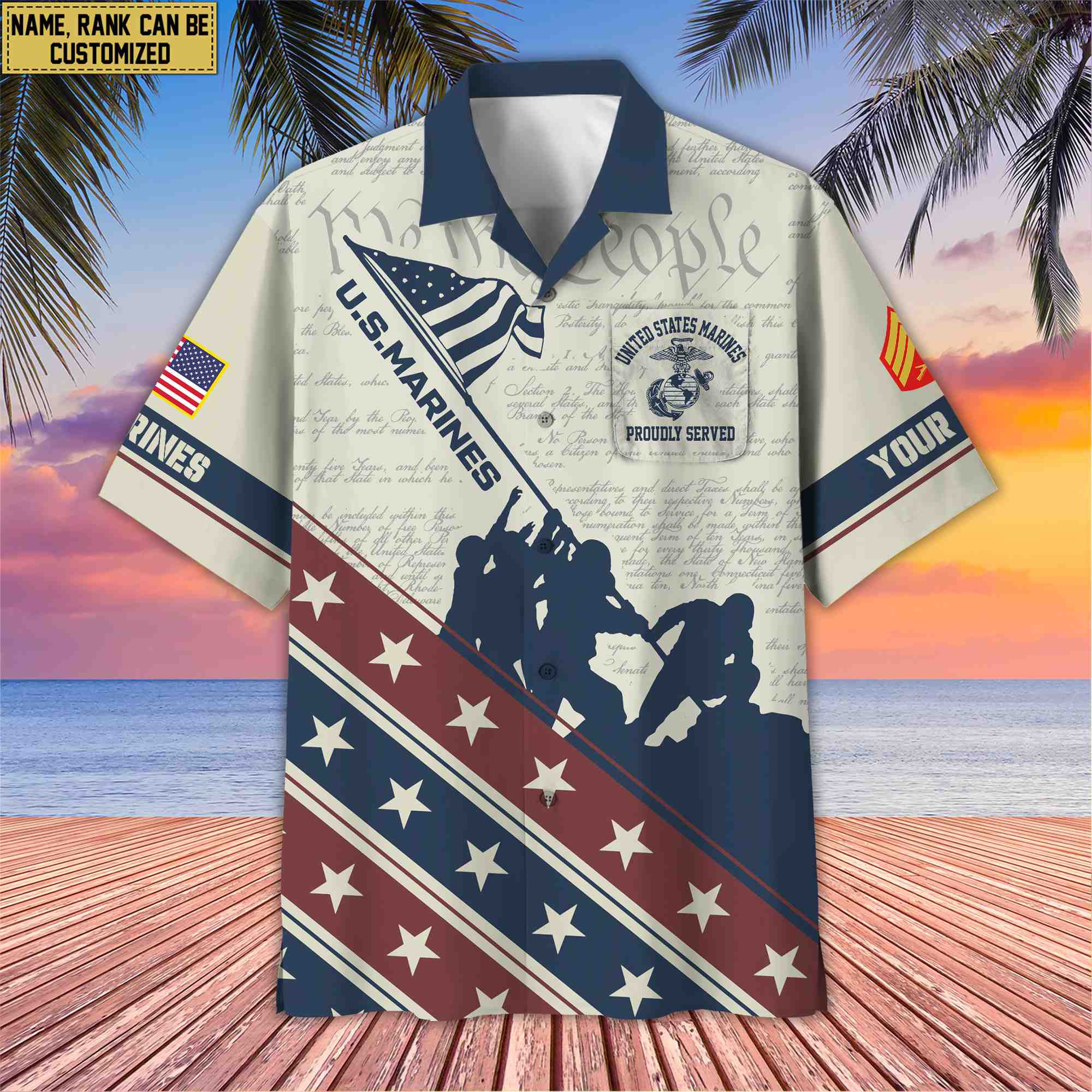 USMC Hawaiian Shirt With Pocket, Custom Rank, Name, Gifts For Marine Veteran VPVC400703