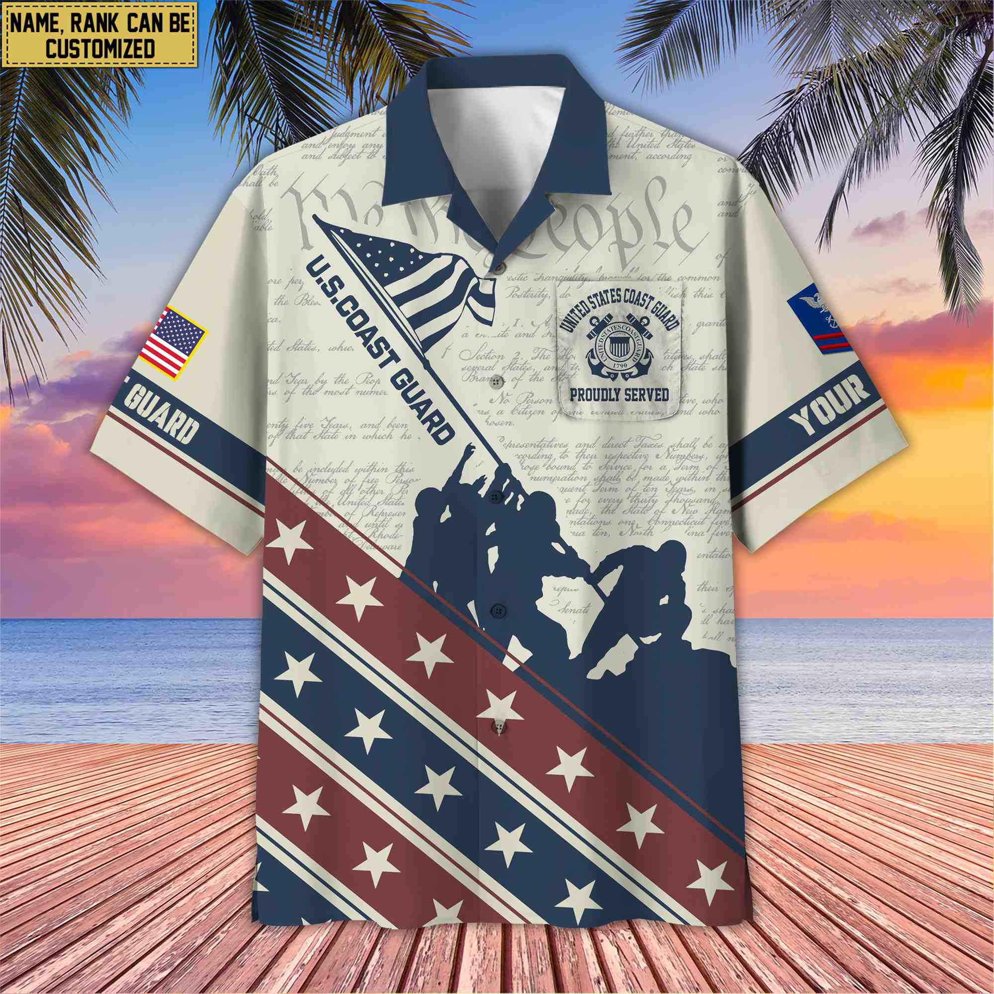 USCG Hawaiian Shirt With Pocket, Custom Rank, Name, Gifts For Coast Guard Veteran VPVC400705