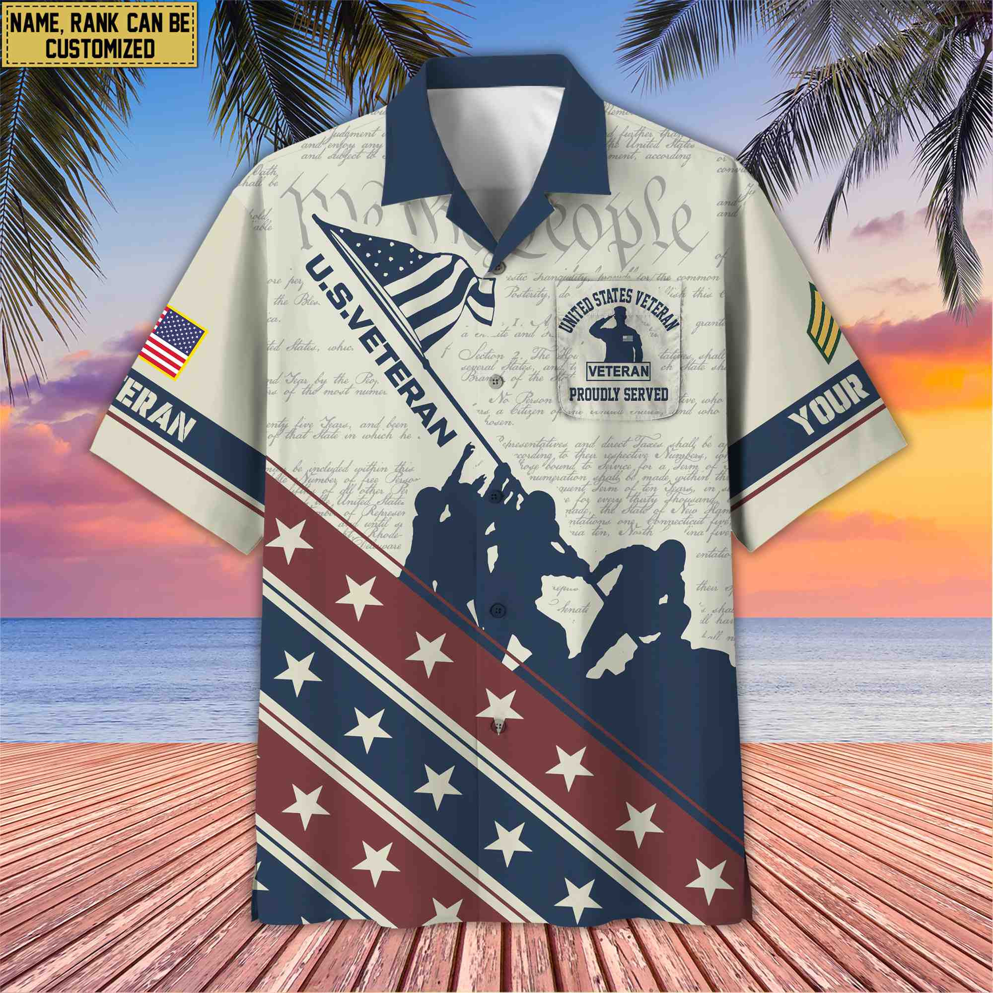 US Veteran Hawaiian Shirt With Pocket, Custom Rank, Name, Gifts For US Veteran VPVC400707