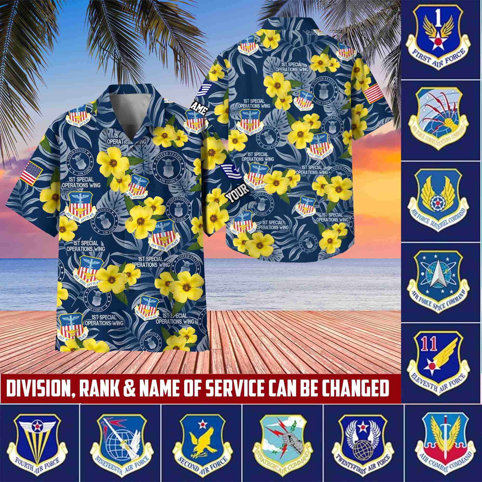 USAF Hawaiian Shirt With Pocket, Custom Rank, Name, Gifts For Air Force Veteran, Gifts For Veterans Day, Father’s Day VPVC400804