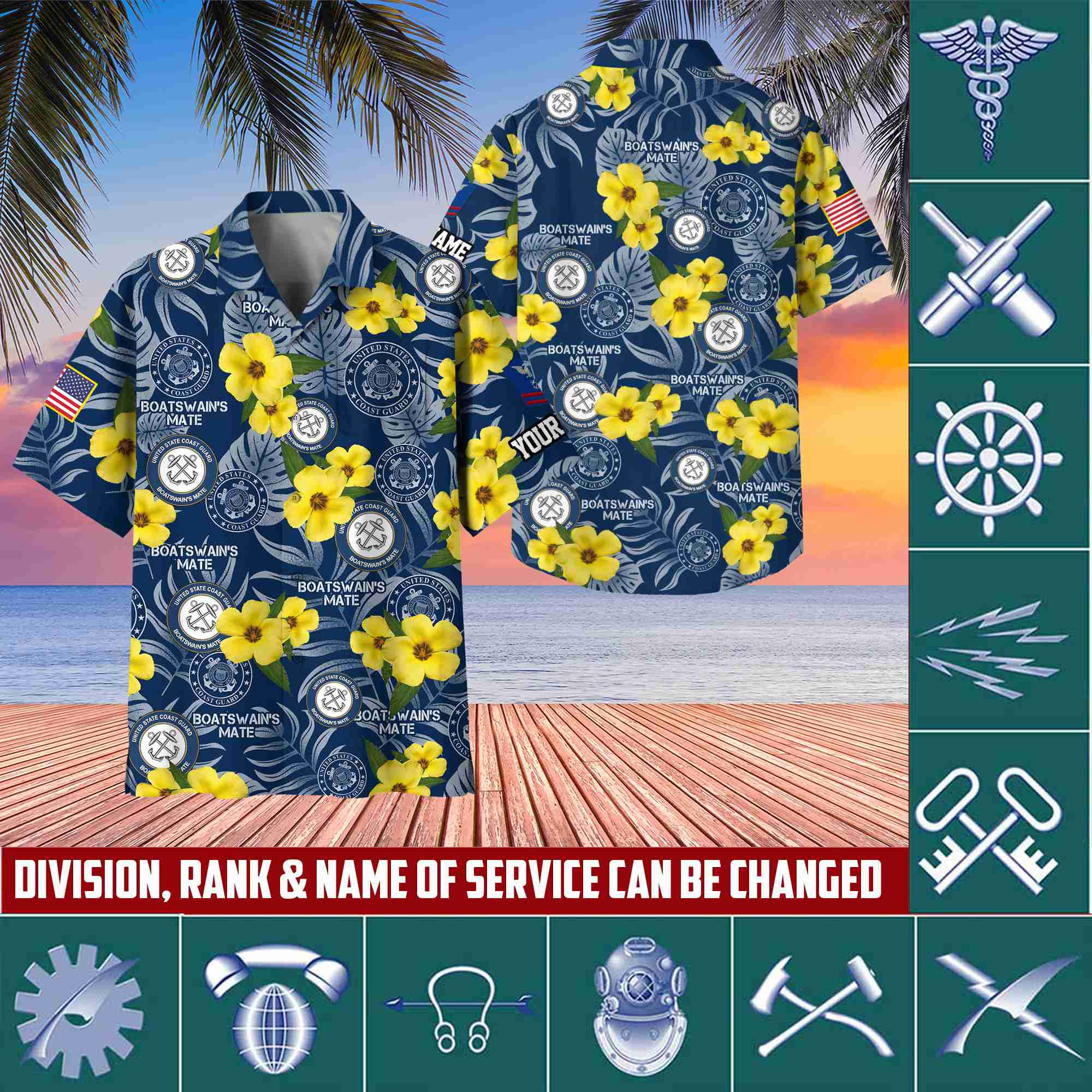 USCG Hawaiian Shirt With Pocket, Custom Rank, Name, Gifts For Coast Guard Veteran, Gifts For Veterans Day, Father’s Day VPVC400805