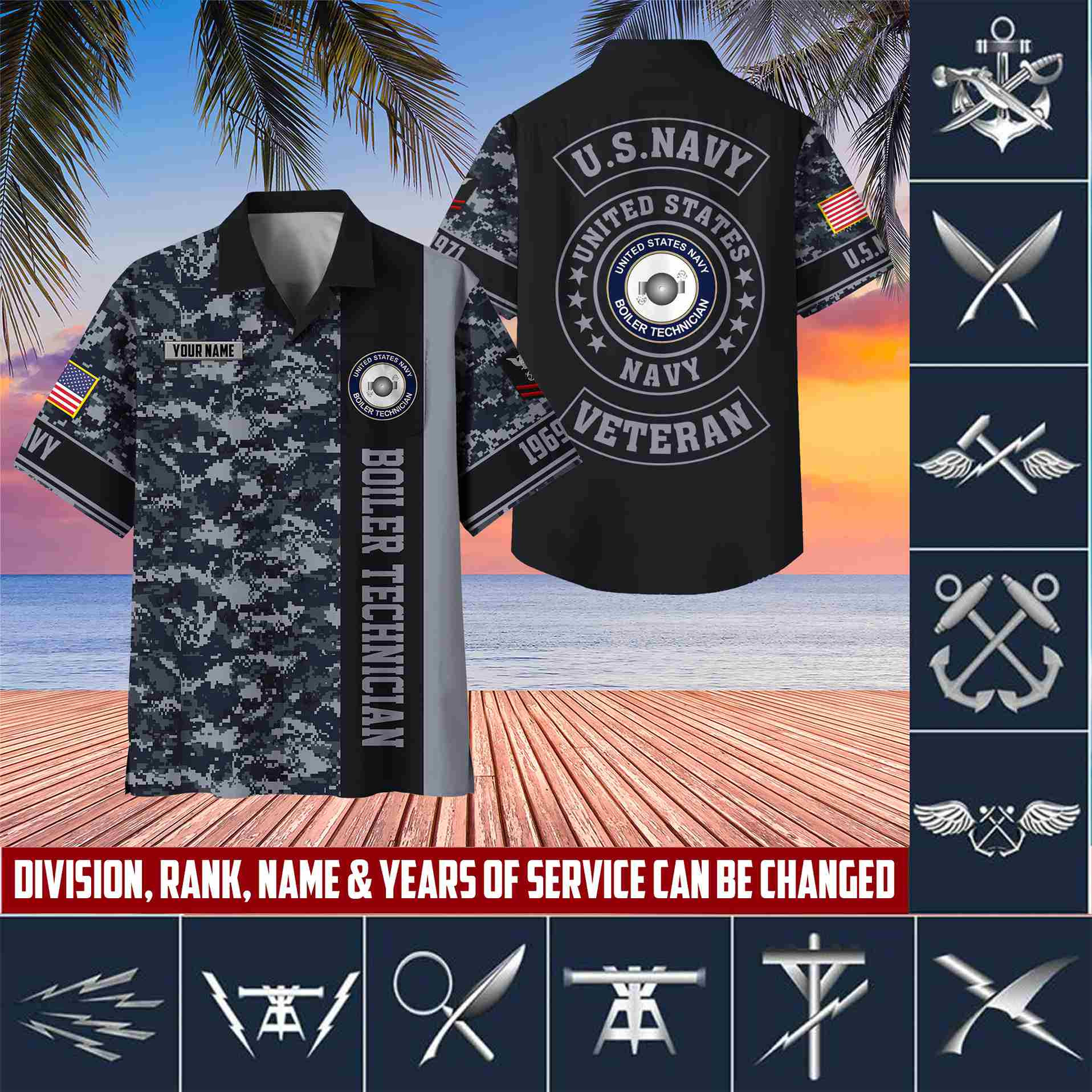 Premium Custom Rank, Name, Unit, US Navy Hawaiian Shirt With Pocket, Gifts for Navy Veteran, Gifts For Dad, For Husband Veteran VPVC401702