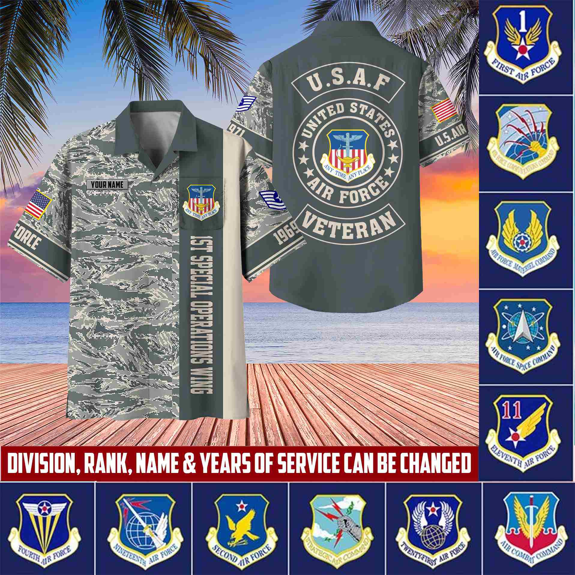 Premium Custom Rank, Name, Unit, USAF Hawaiian Shirt With Pocket, Gifts for Air Force Veteran, Gifts For Dad, For Husband Veteran VPVC401704