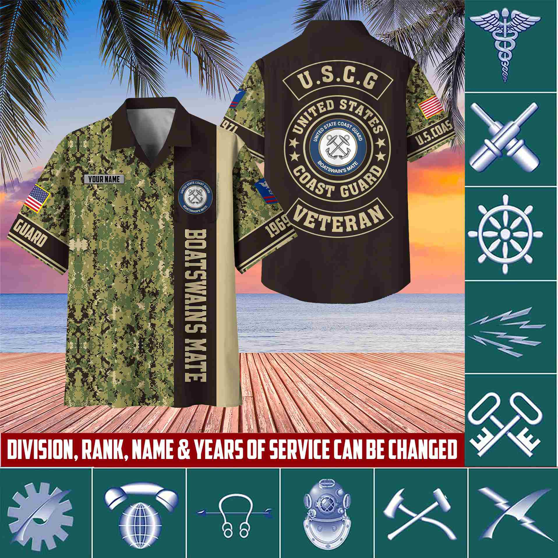 Premium Custom Rank, Name, Unit, USCG Hawaiian Shirt With Pocket, Gifts for Coast Guard Veteran, Gifts For Dad, For Husband Veteran VPVC401705