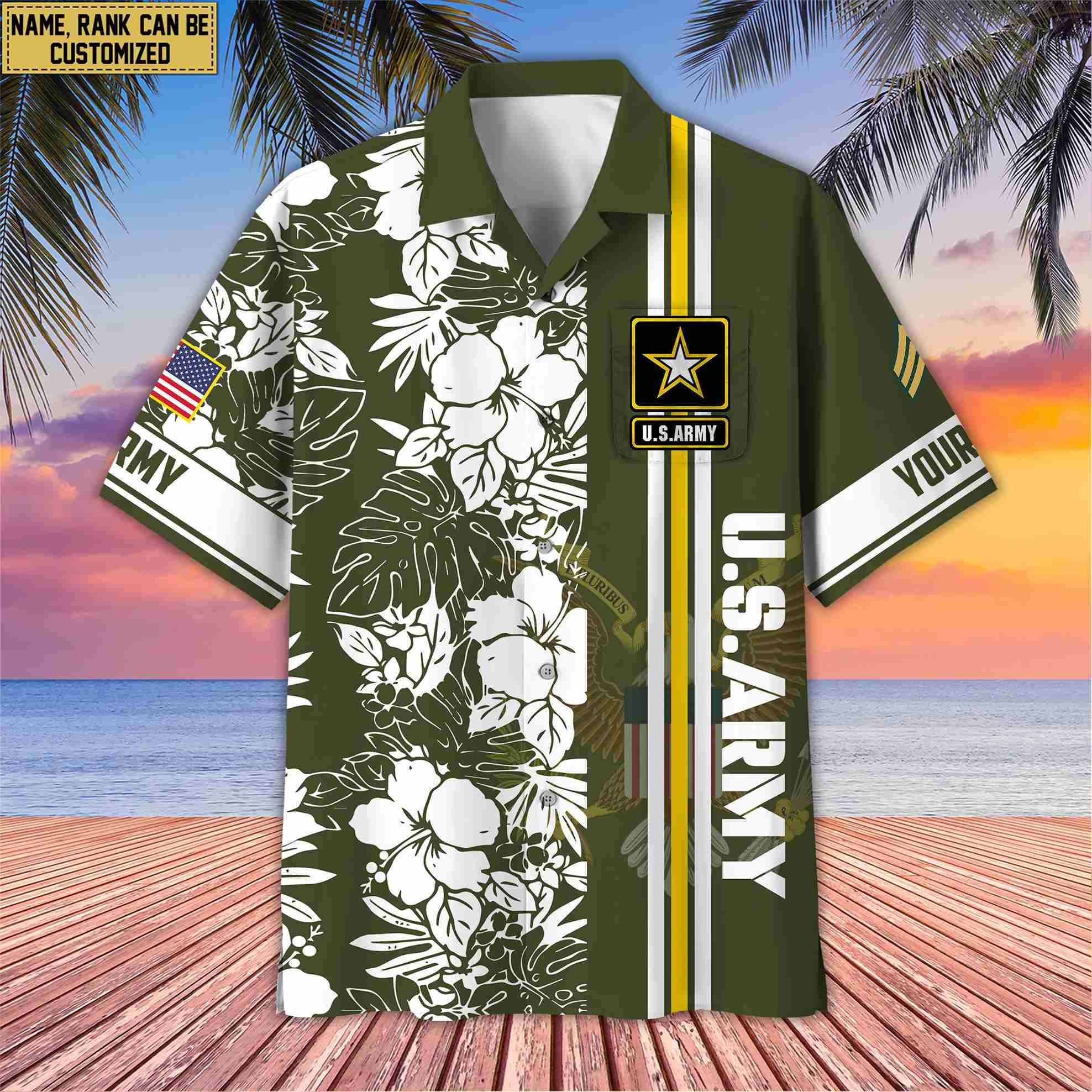Premium Custom Name, Rank US Army Hawaiian Shirt With Pocket, Gifts For Veterans Day, Father’s Day, Gifts for Army Veteran VPVC401401