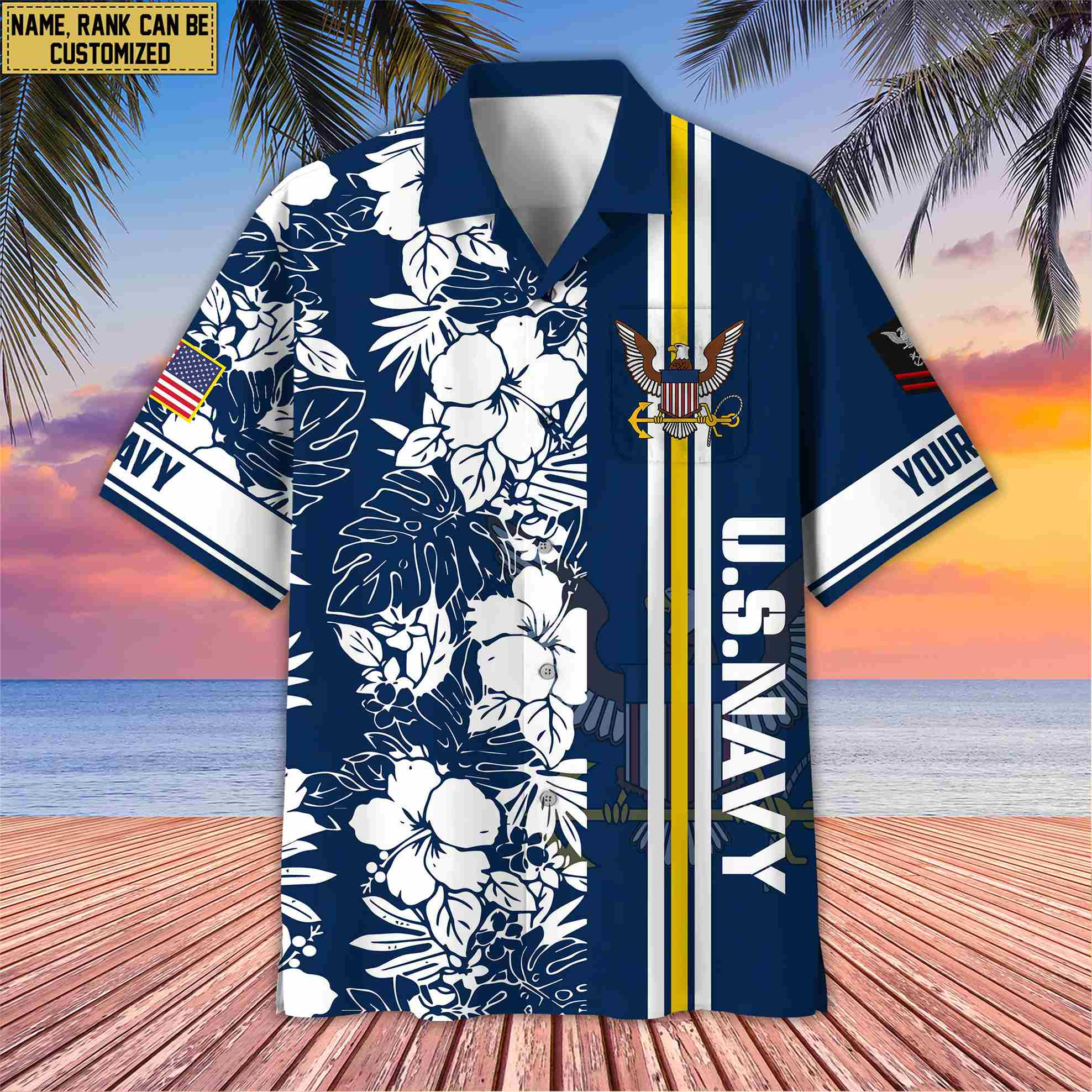 Premium Custom Name, Rank US Navy Hawaiian Shirt With Pocket, Gifts For Veterans Day, Father’s Day, Gifts for Navy Veteran VPVC401402