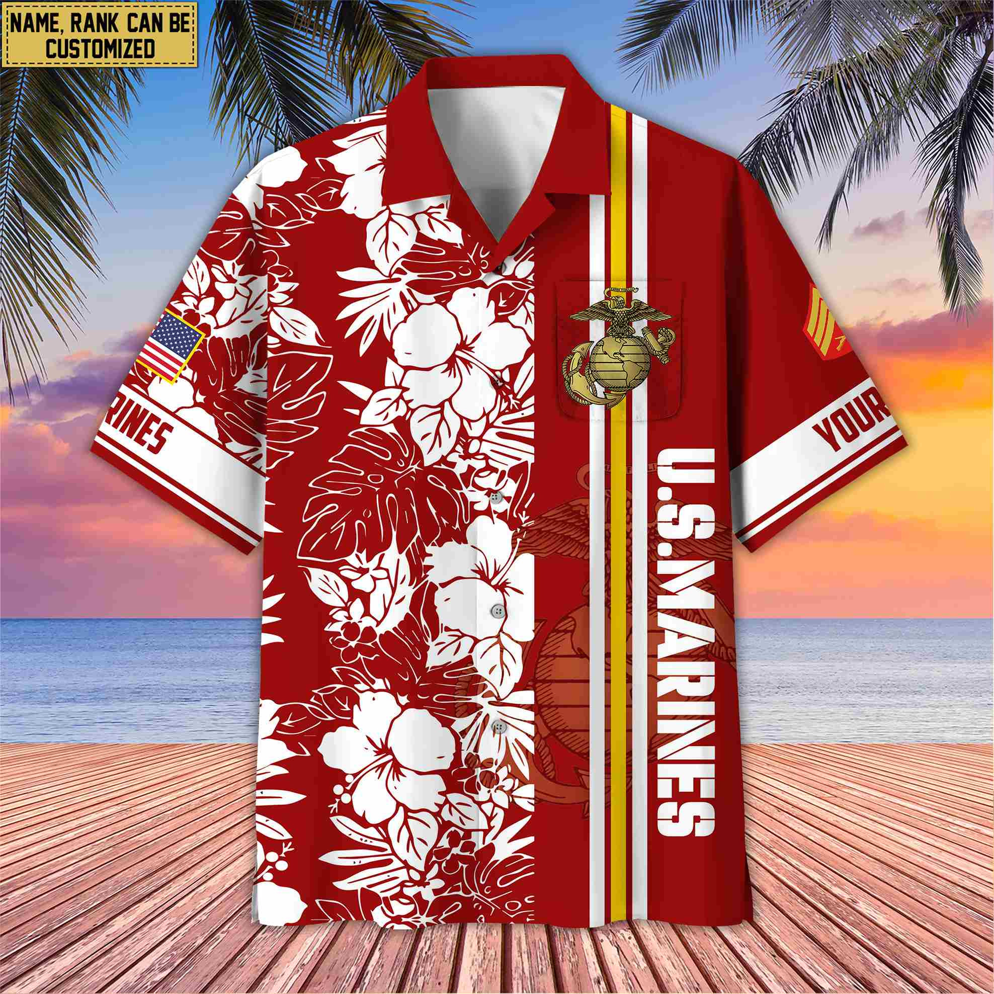 Premium Custom Name, Rank USMC Hawaiian Shirt With Pocket, Gifts For Veterans Day, Father’s Day, Gifts for Marine Veteran VPVC401403