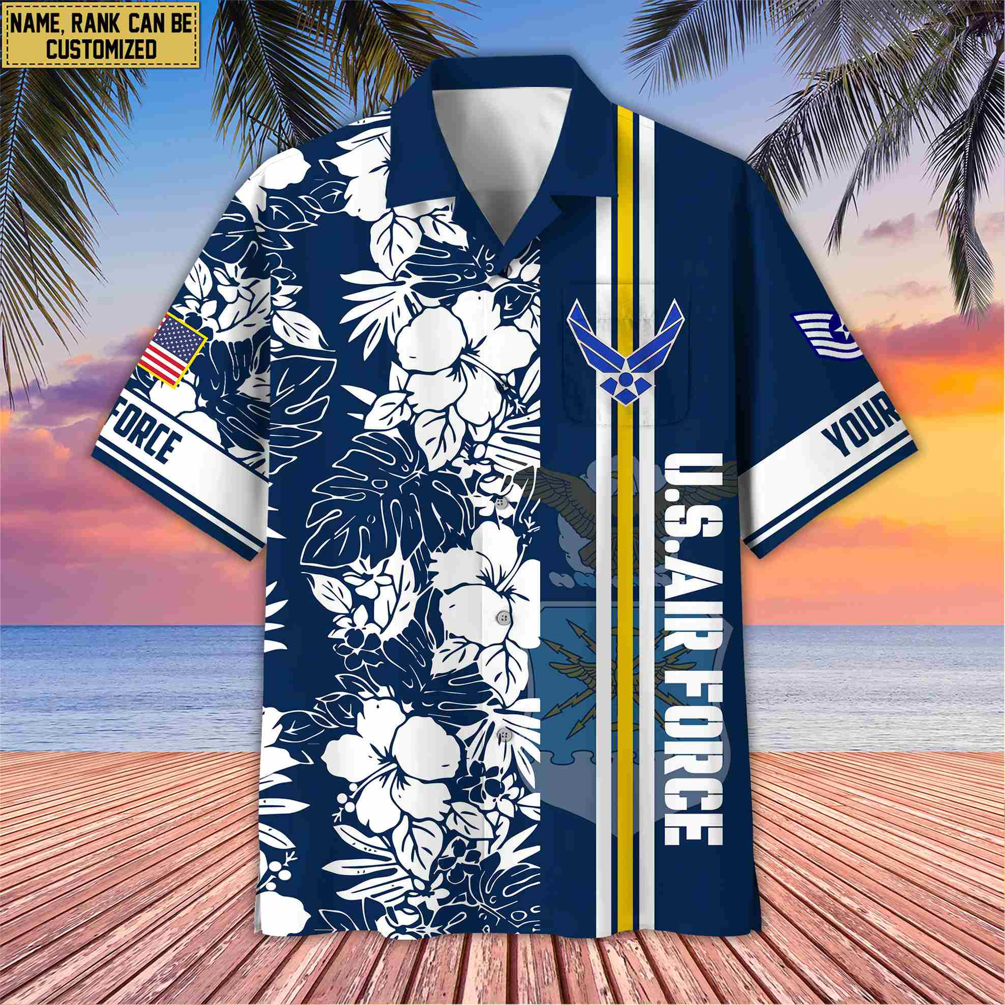 Premium Custom Name, Rank USAF Hawaiian Shirt With Pocket, Gifts For Veterans Day, Father’s Day, Gifts for Air Force Veteran VPVC401404
