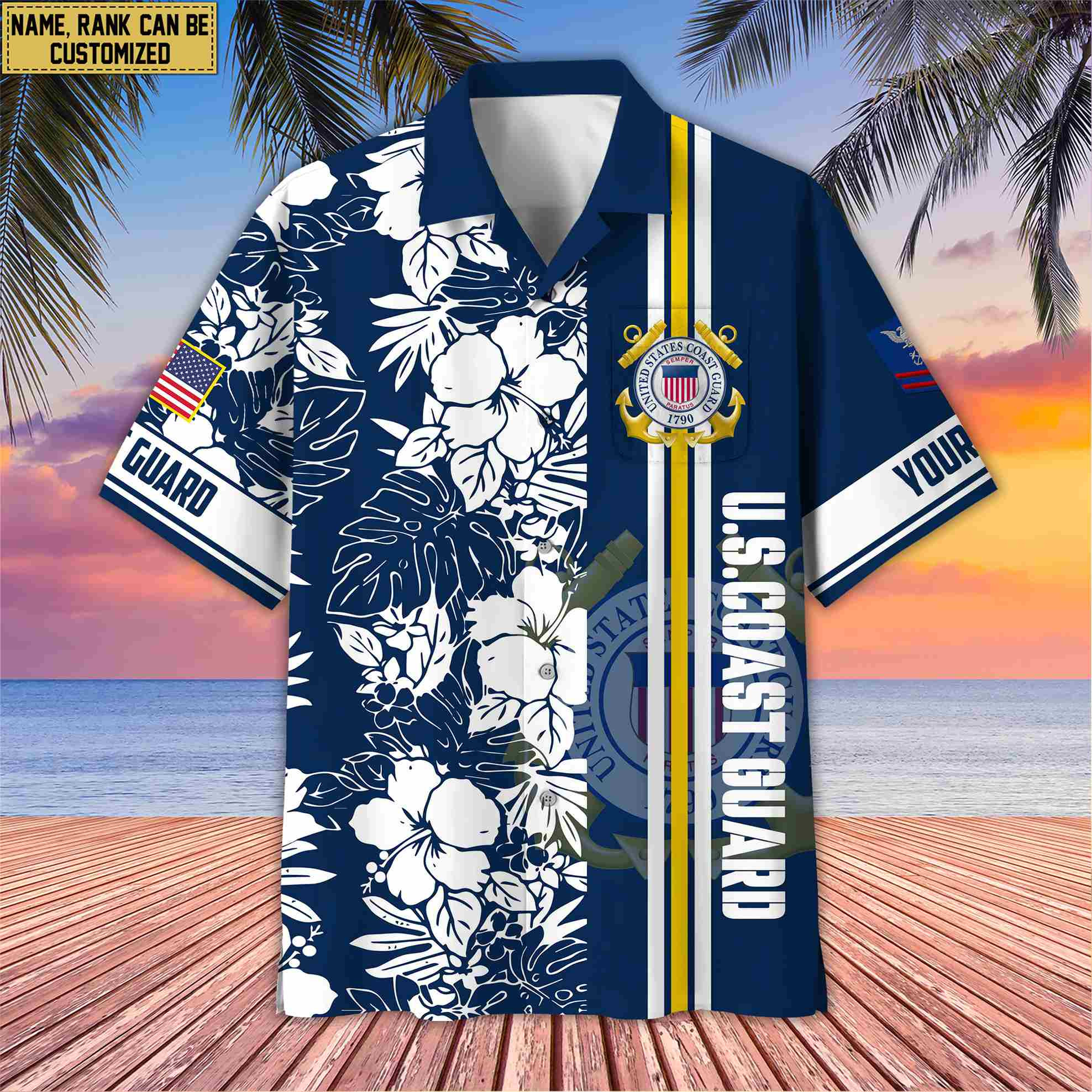 Premium Custom Name, Rank USCG Hawaiian Shirt With Pocket, Gifts For Veterans Day, Father’s Day, Gifts for Coast Guard Veteran VPVC401405