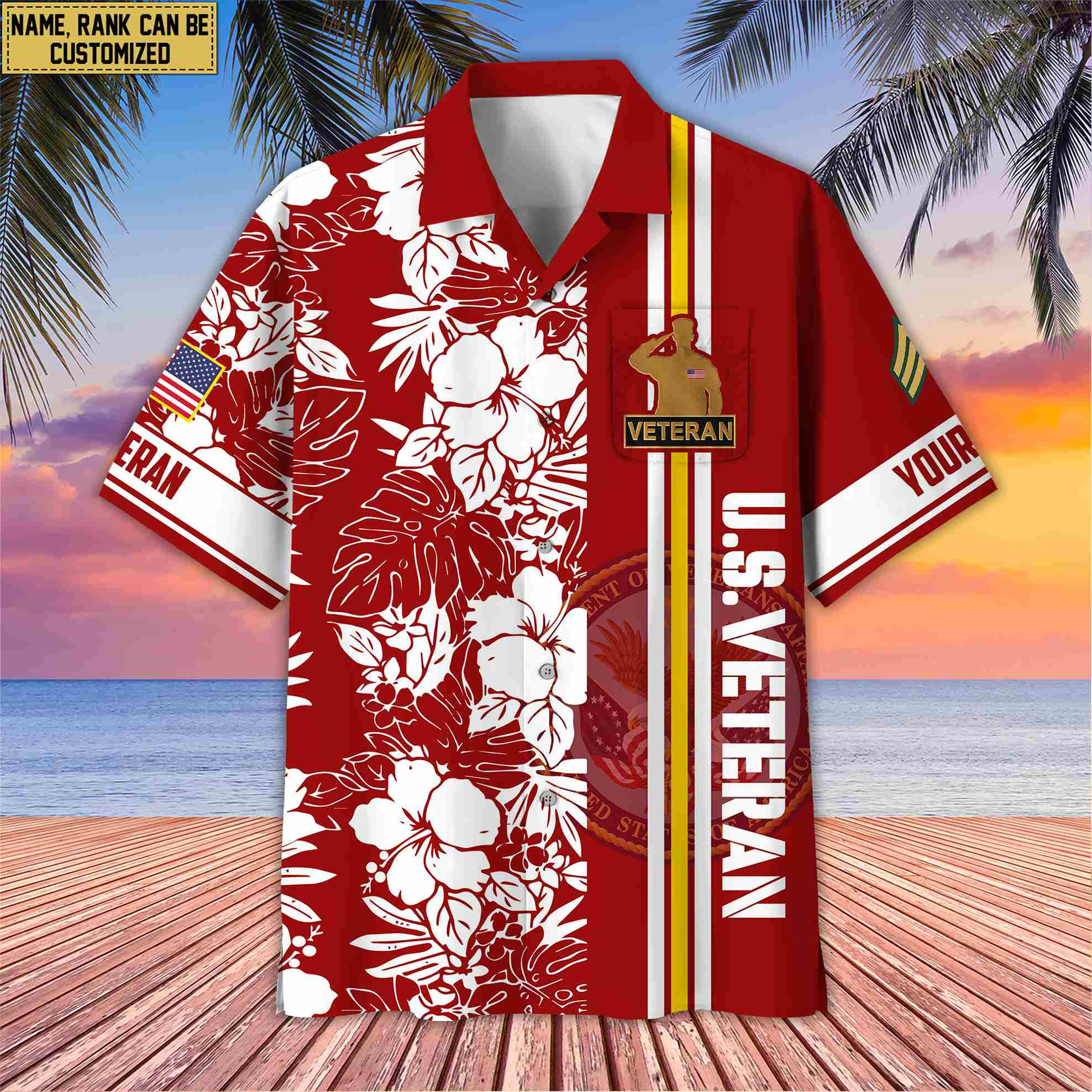 Premium Custom Name, Rank US Veteran Hawaiian Shirt With Pocket, Gifts For Veterans Day, Father’s Day, Gifts for US Veteran VPVC401407