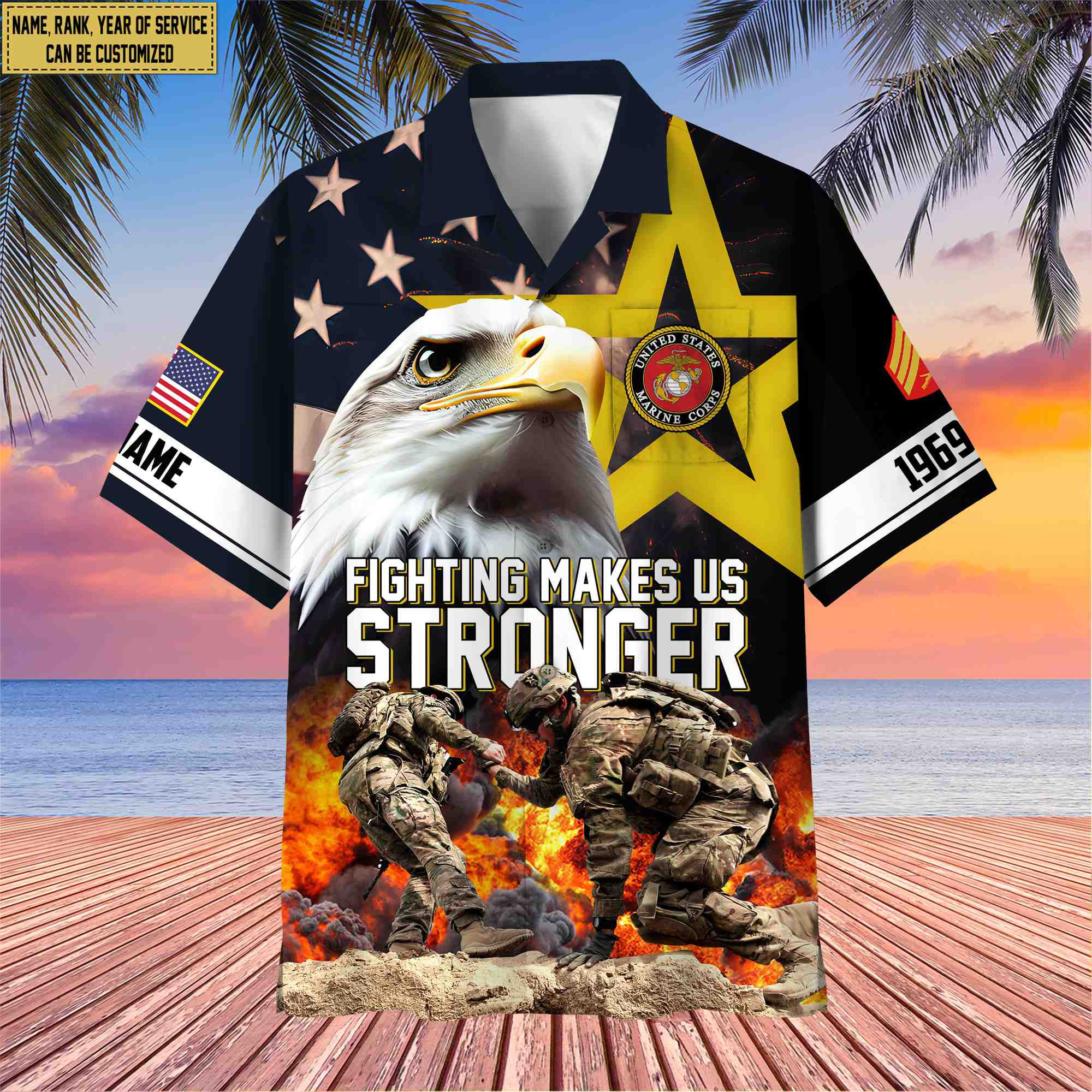 Premium Custom Rank, Name, Unit, USMC Hawaiian Shirt With Pocket, Gifts for Marine Veteran, Gifts For Dad, For Husband Veteran VPVC402203