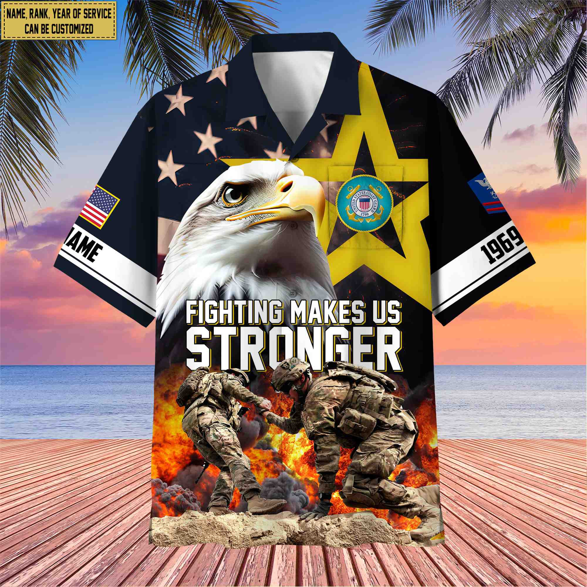 Premium Custom Rank, Name, Unit, USCG Hawaiian Shirt With Pocket, Gifts for Coast Guard Veteran, Gifts For Dad, For Husband Veteran VPVC402205