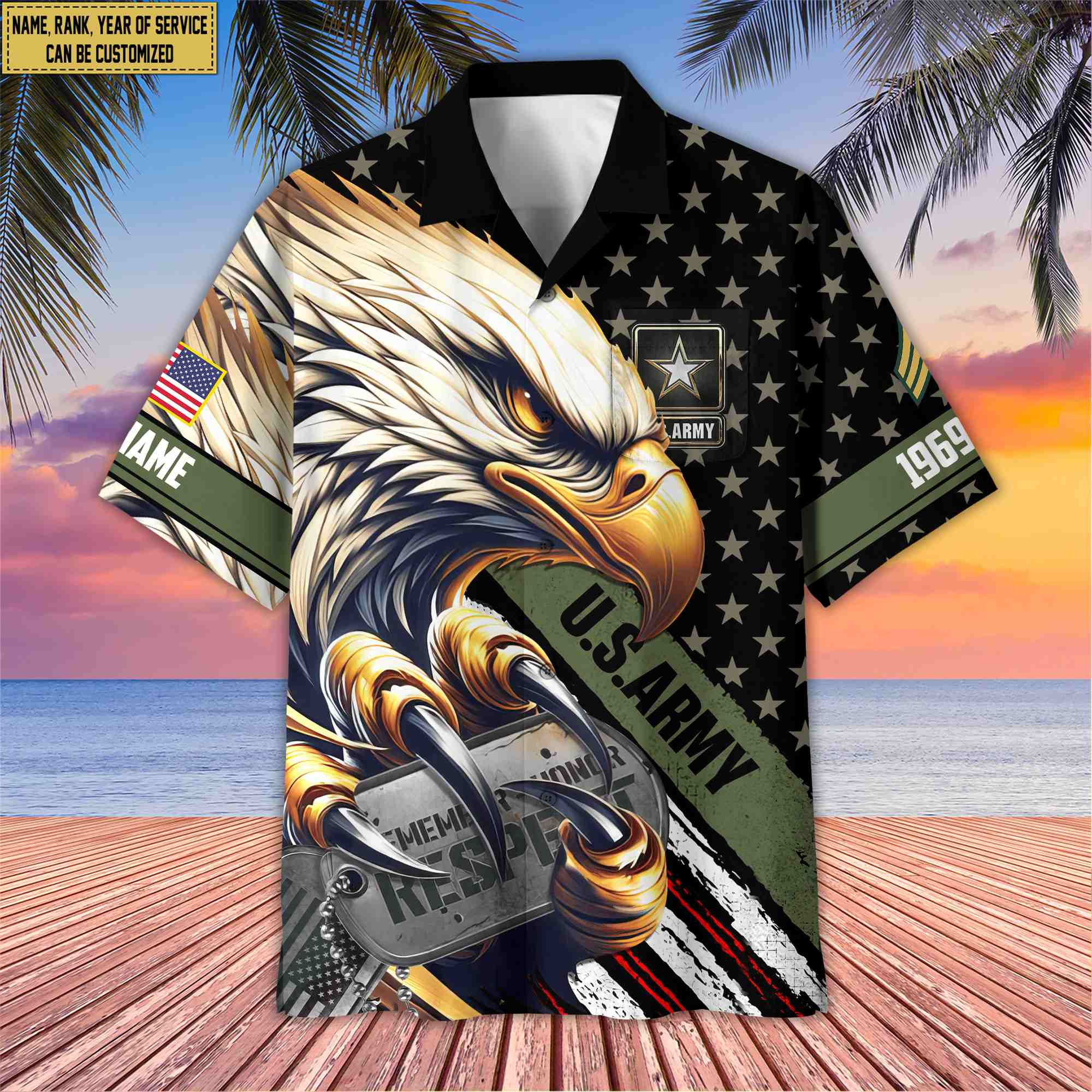 Premium Custom Rank, Name, US Army Veteran Hawaiian Shirt With Pocket, Gifts for Army Veteran, Gifts For Veterans Day, Father’s Day VPVC402301
