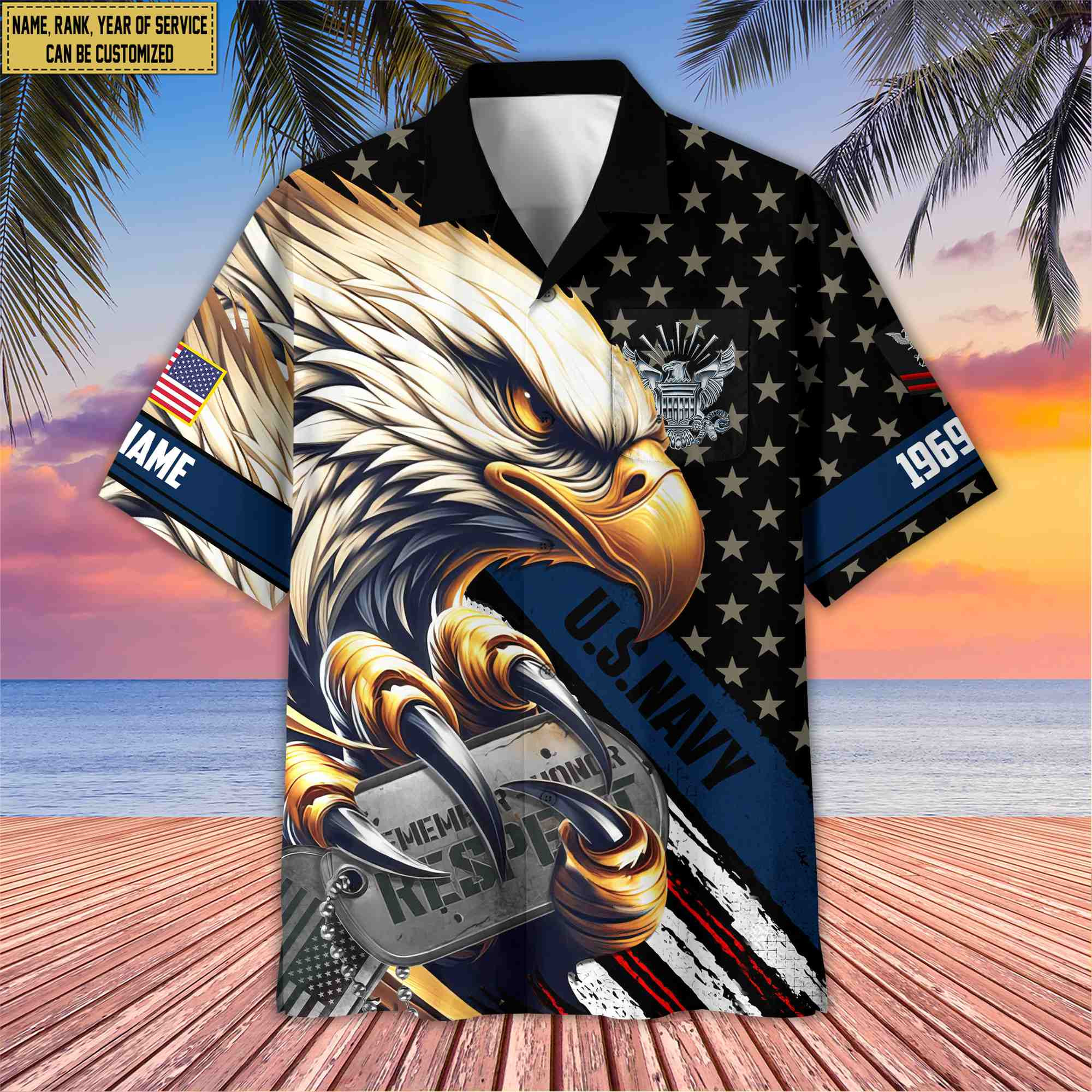 Premium Custom Rank, Name, US Navy Veteran Hawaiian Shirt With Pocket, Gifts for Navy Veteran, Gifts For Veterans Day, Father’s Day VPVC402302