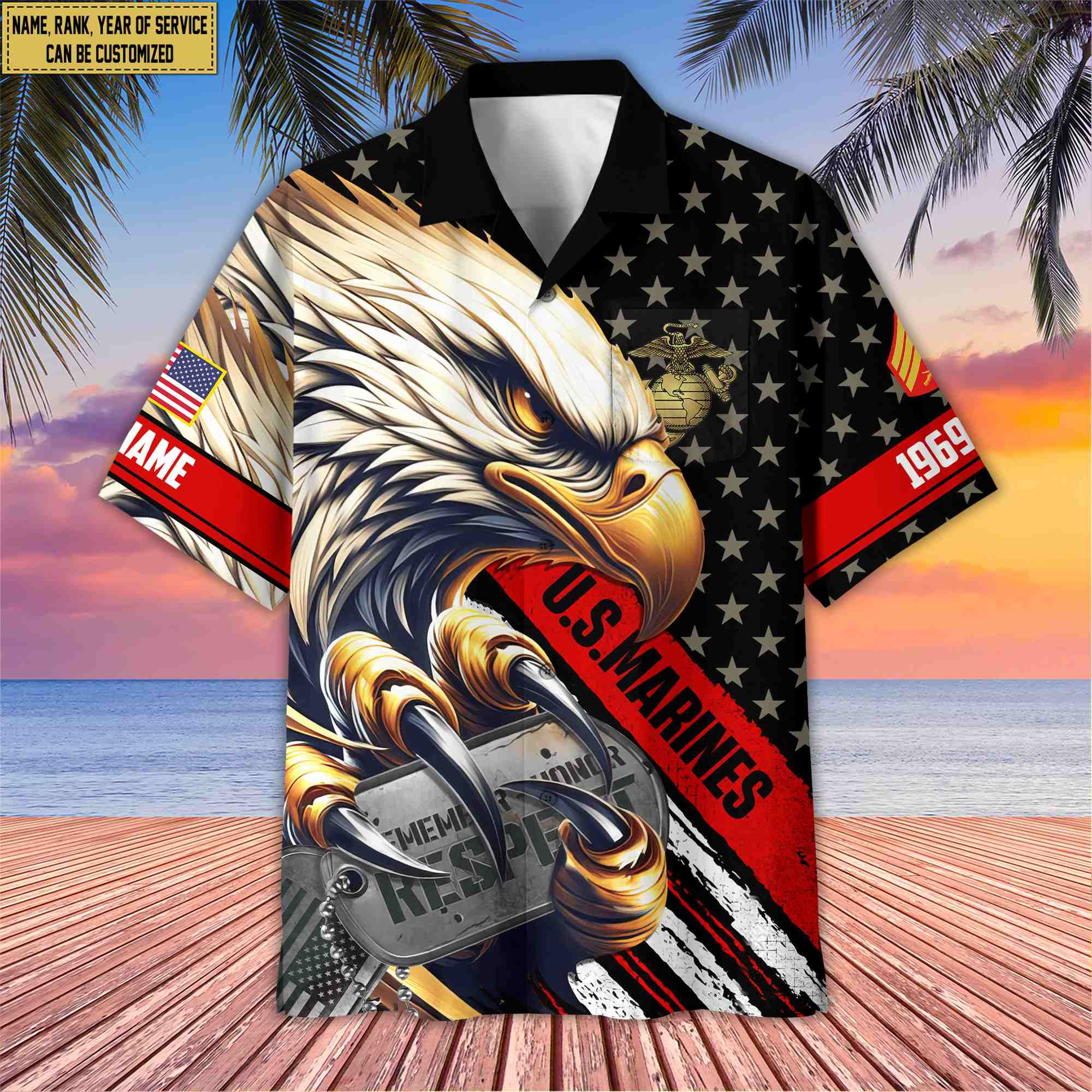 Premium Custom Rank, Name, USMC Veteran Hawaiian Shirt With Pocket, Gifts for Marine Veteran, Gifts For Veterans Day, Father’s Day VPVC402303