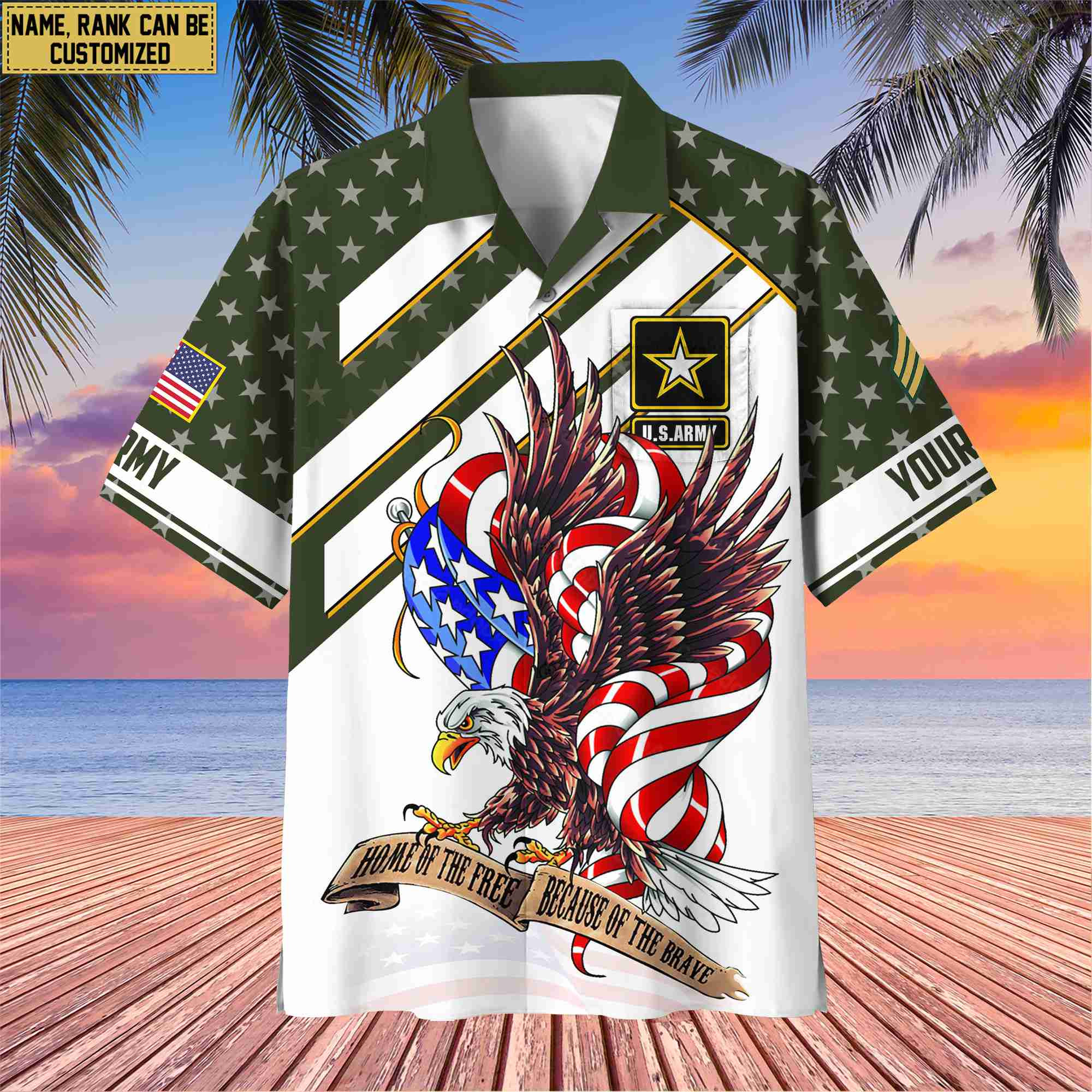 Custom Rank, Name, US Army Hawaiian Shirt With Pocket, Gifts For Dad, For Husband Army Veteran VPVC402401