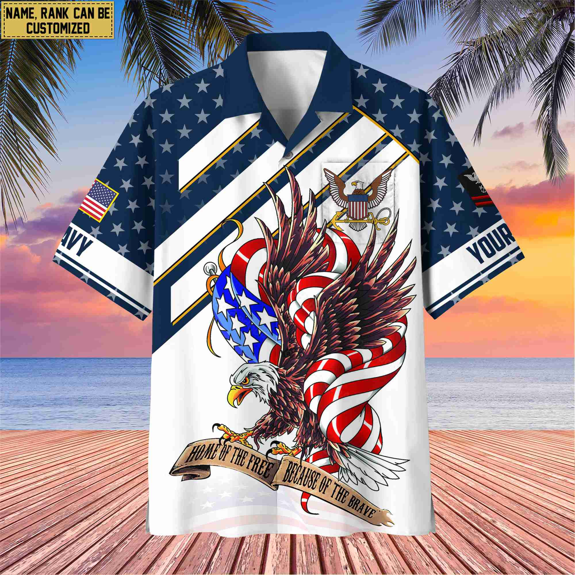 Custom Rank, Name, US Navy Hawaiian Shirt With Pocket, Gifts For Dad, For Husband Navy Veteran VPVC402402