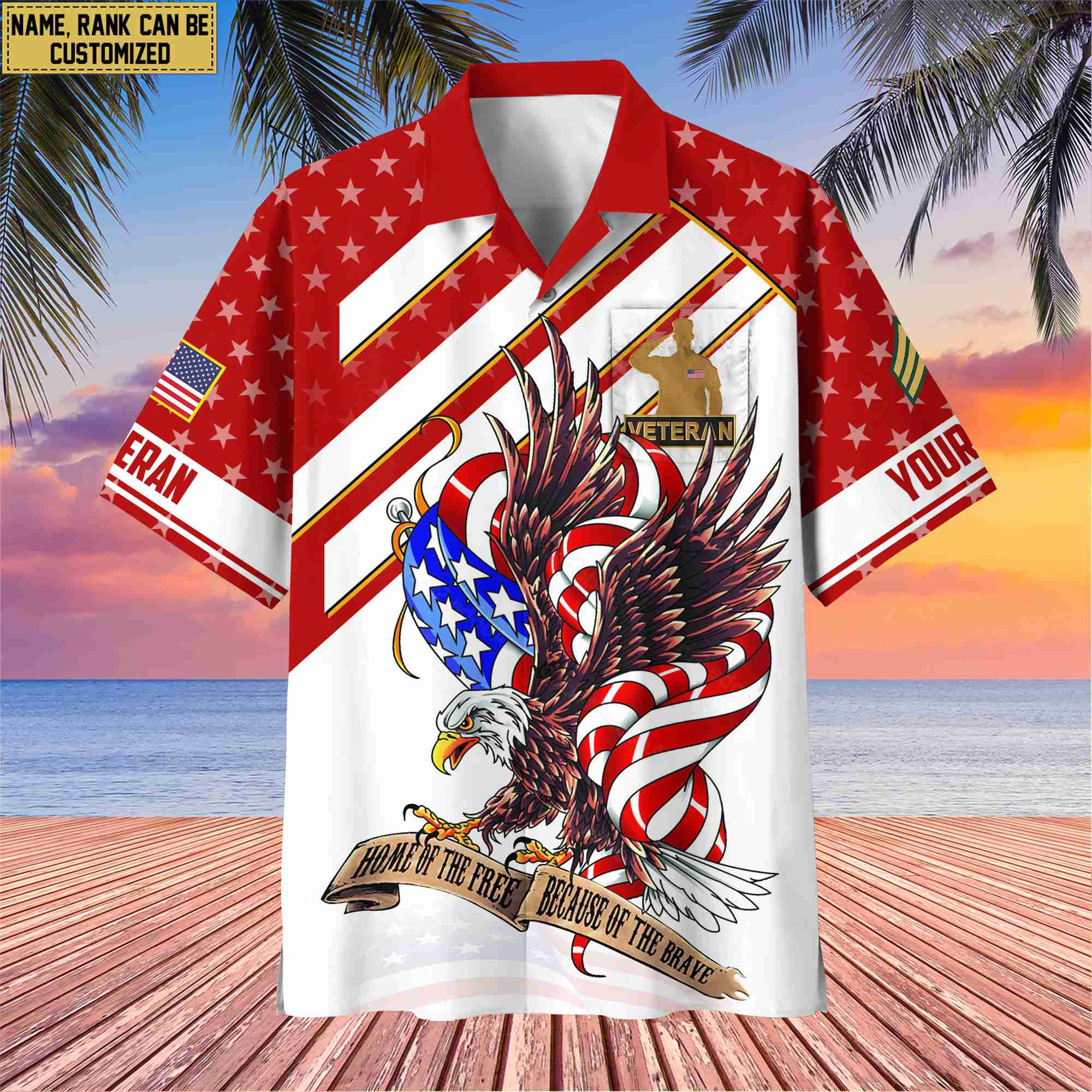 Custom Rank, Name, US Veteran Hawaiian Shirt With Pocket, Gifts For Dad, For Husband US Veteran VPVC402407