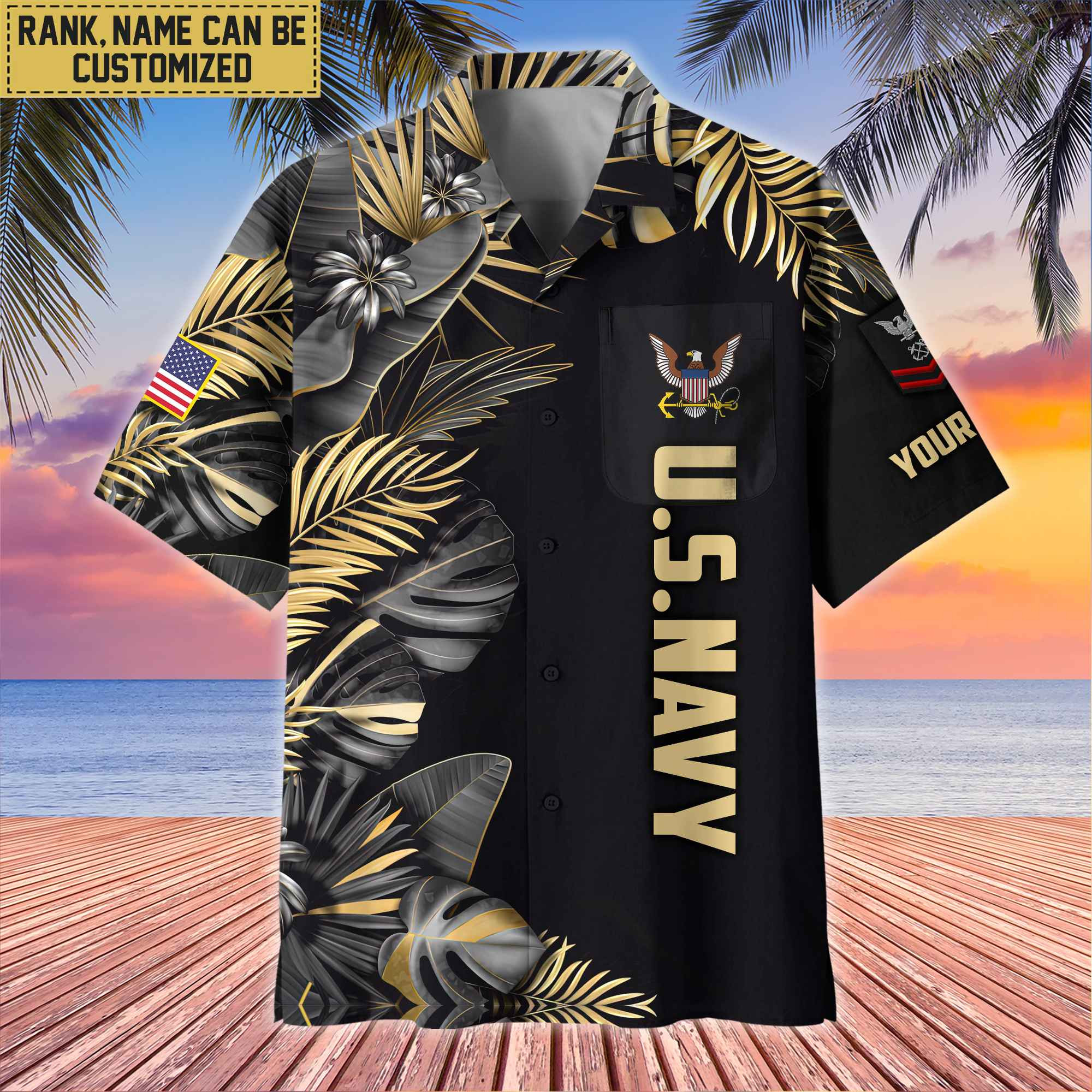 Premium Custom Name, Rank US Navy Veteran Hawaiian Shirt With Pocket, Gifts For Dad, For Husband, Gifts For Navy Veteran VPVC402102