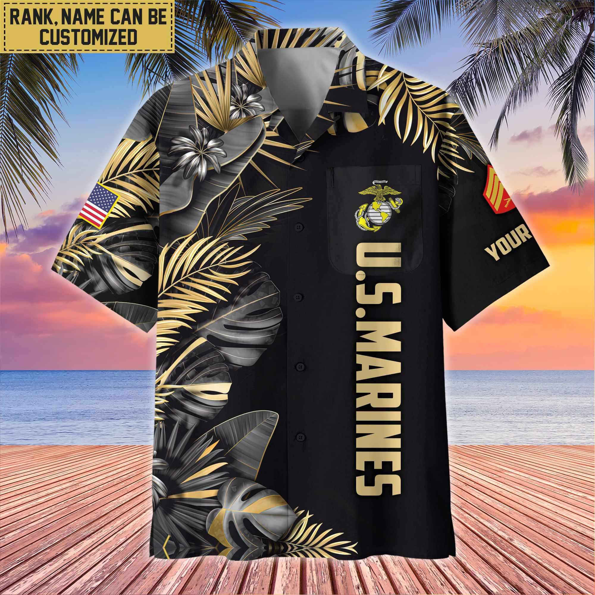 Premium Custom Name, Rank USMC Veteran Hawaiian Shirt With Pocket, Gifts For Dad, For Husband, Gifts For Marine Veteran VPVC402103