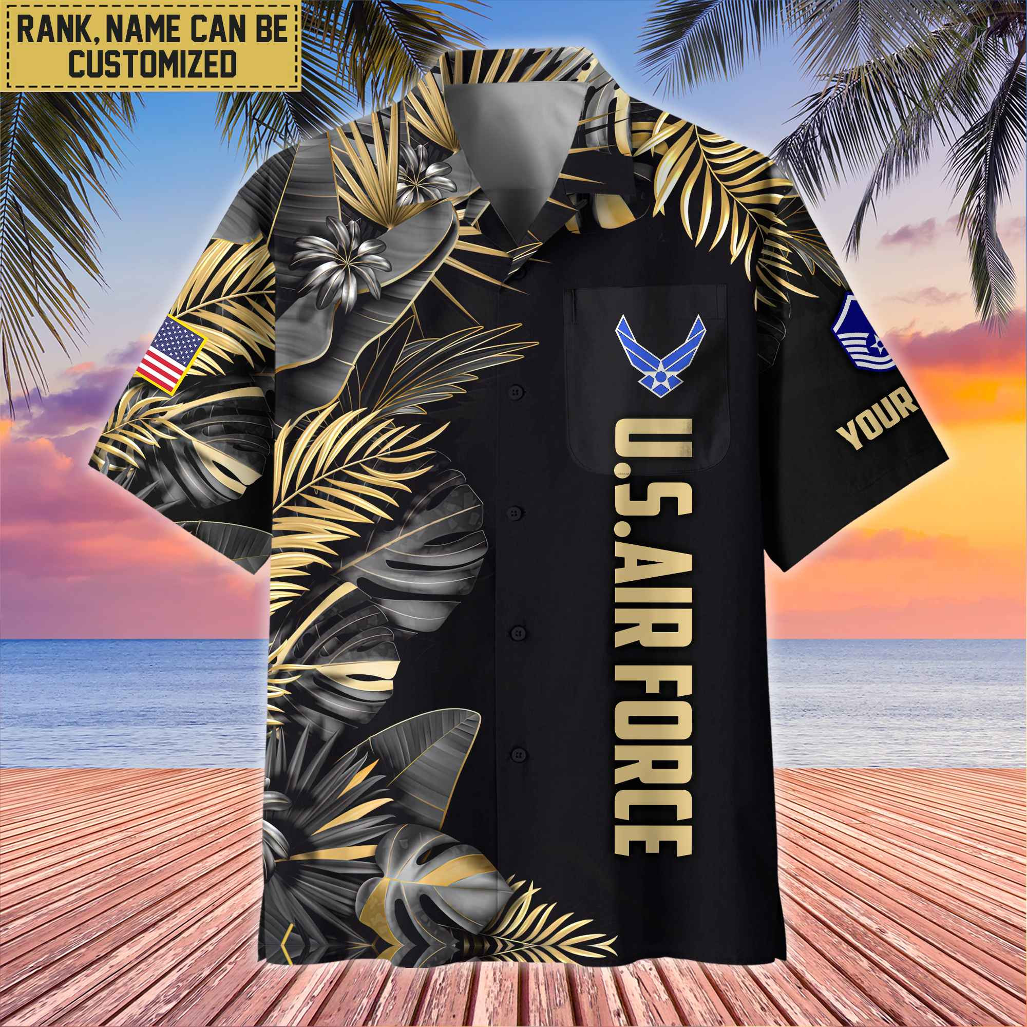 Premium Custom Name, Rank USAF Veteran Hawaiian Shirt With Pocket, Gifts For Dad, For Husband, Gifts For Air Force Veteran VPVC402104