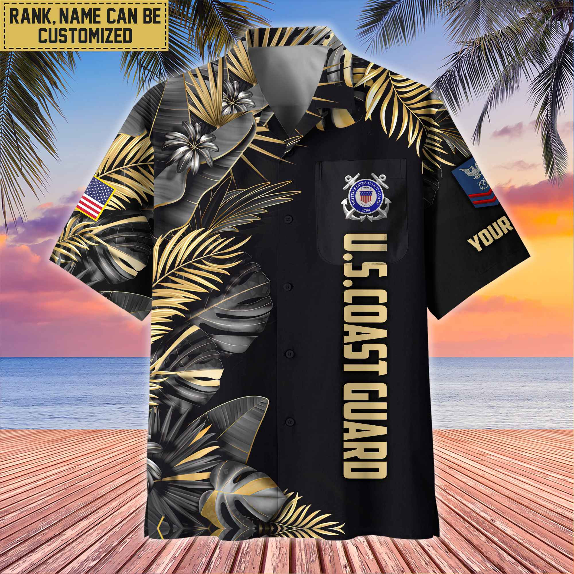 Premium Custom Name, Rank USCG Veteran Hawaiian Shirt With Pocket, Gifts For Dad, For Husband, Gifts For Coast Guard Veteran VPVC402105