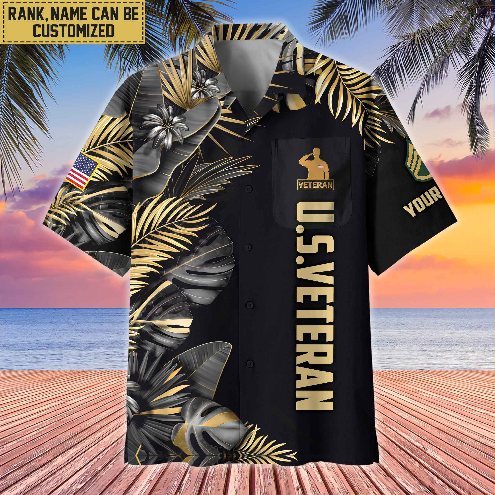Premium Custom Name, Rank US Veteran Hawaiian Shirt With Pocket, Gifts For Dad, For Husband, Gifts For US Veteran VPVC402107