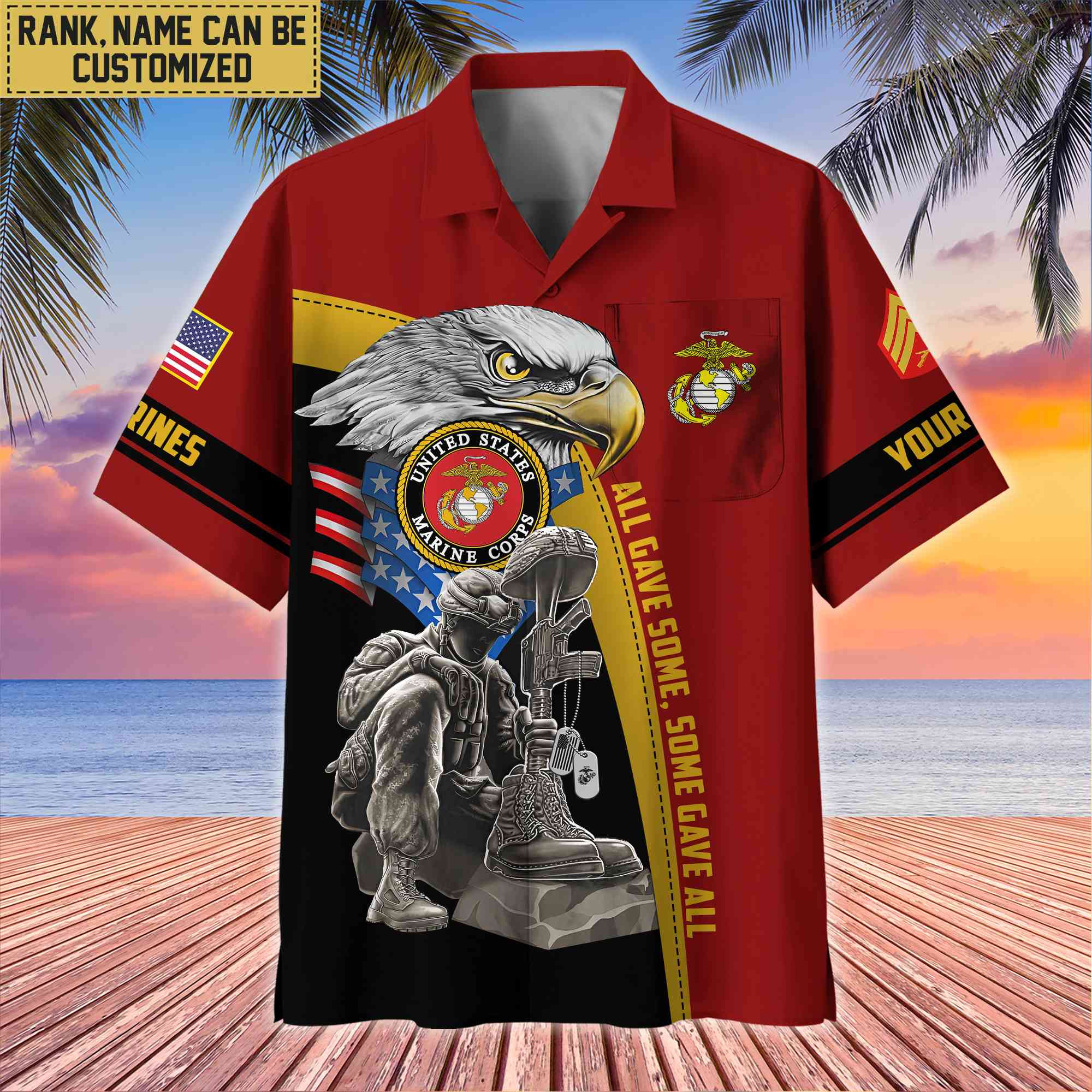 Premium Custom Name, Rank USMC Veteran Hawaiian Shirt With Pocket, Gifts For Veterans Day, Father’s Day, Gifts For US Marine Veteran VPVC402603