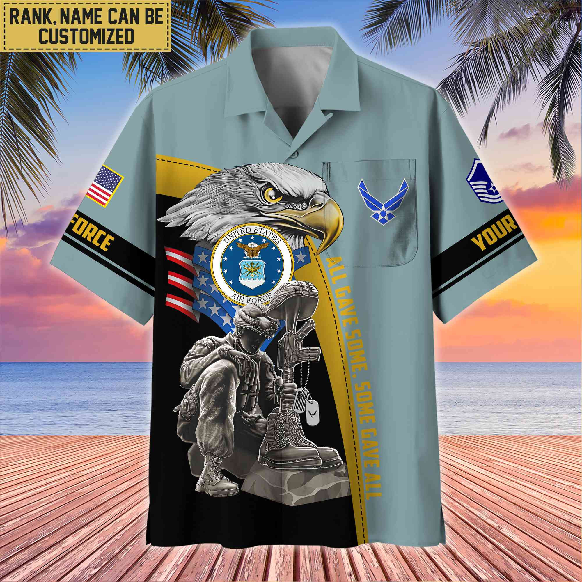 Premium Custom Name, Rank USAF Veteran Hawaiian Shirt With Pocket, Gifts For Veterans Day, Father’s Day, Gifts For US Air Force Veteran VPVC402604