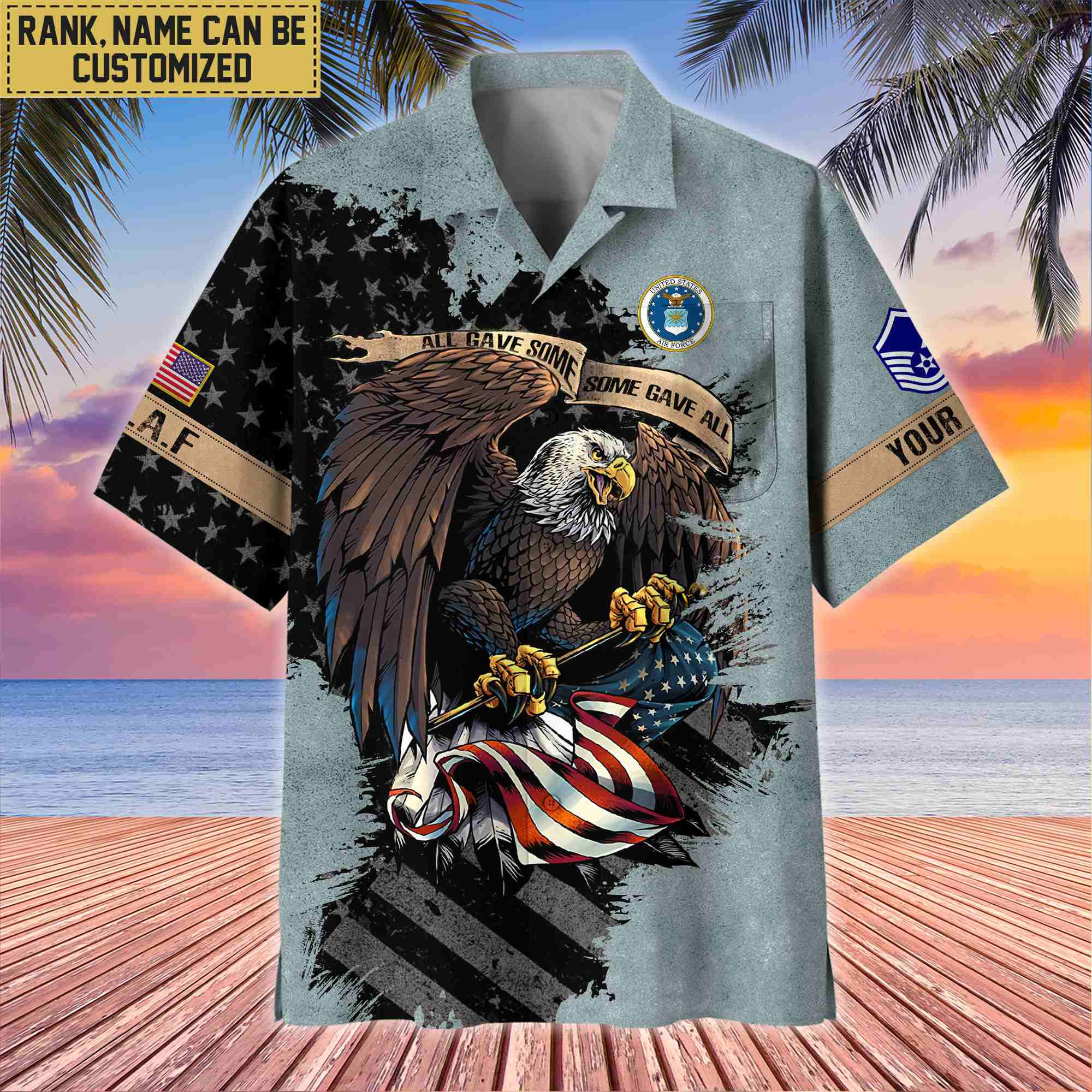 Premium Custom Name, Rank USAF Veteran Hawaiian Shirt With Pocket, Gifts For Veterans Day, Father’s Day, Gifts For US Air Force Veteran VPVC402704