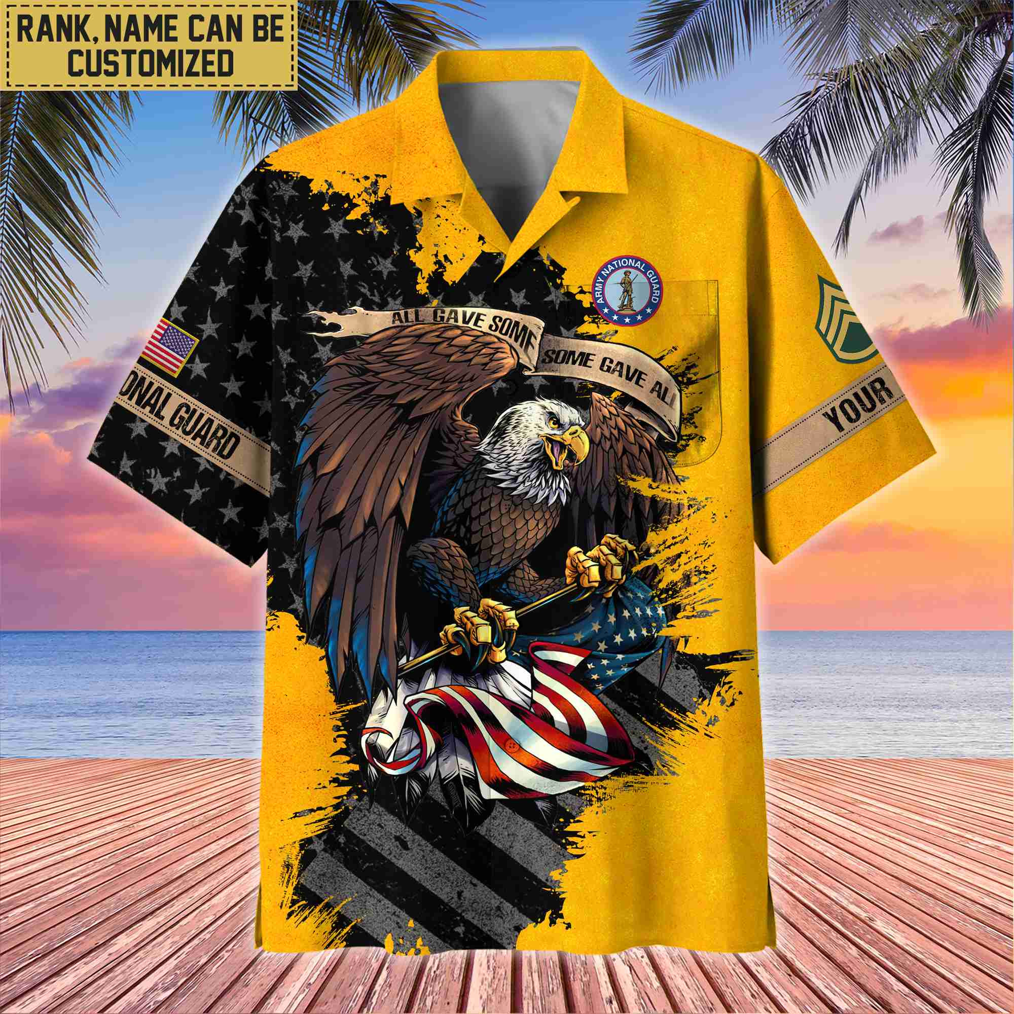Premium Custom Name, Rank US Army National Guard Hawaiian Shirt With Pocket, Gifts For Veterans Day, Father’s Day, Gifts For US Army National Guard Veteran VPVC402709