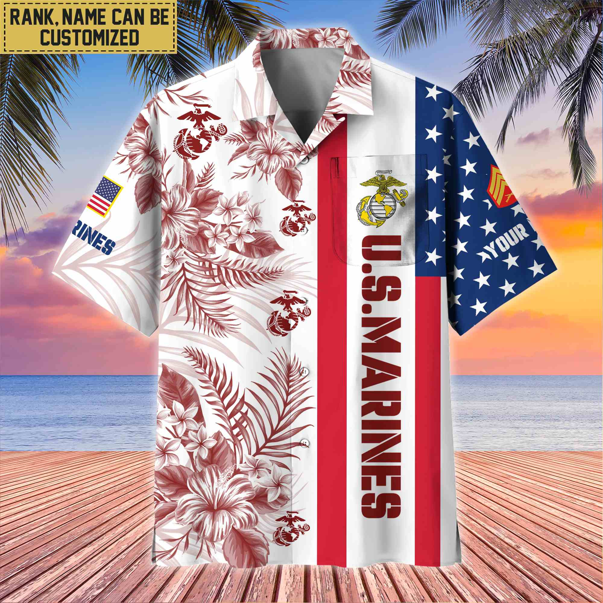 Premium Custom Name, Rank USMC Hawaiian Shirt With Pocket, Gifts For Veterans Day, Father’s Day, Gifts for Marine Veteran VPVC403503