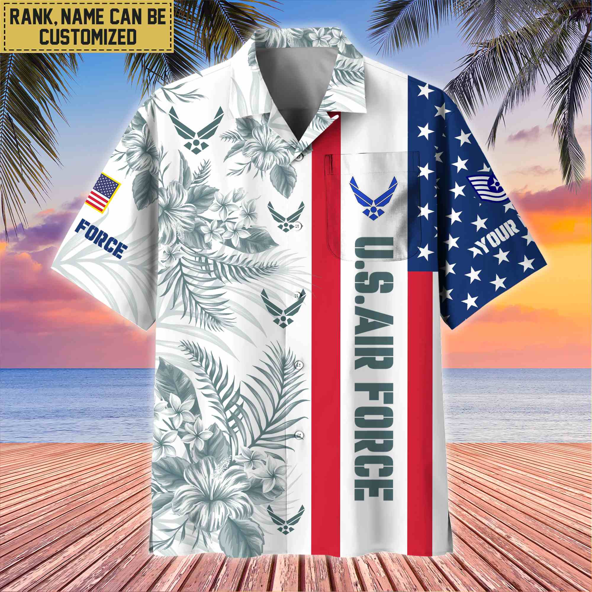 Premium Custom Name, Rank USAF Hawaiian Shirt With Pocket, Gifts For Veterans Day, Father’s Day, Gifts for Air Force Veteran VPVC403504
