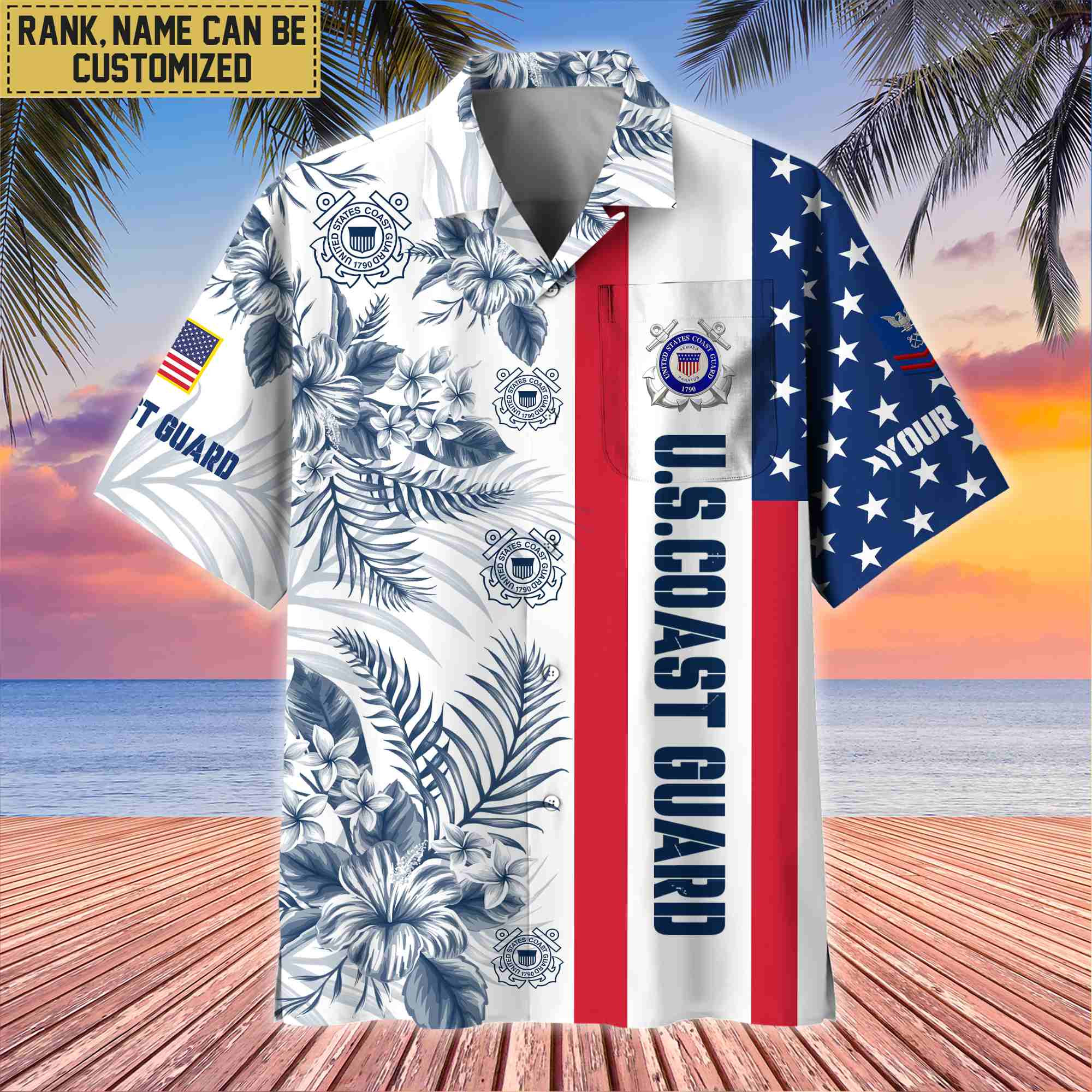 Premium Custom Name, Rank USCG Hawaiian Shirt With Pocket, Gifts For Veterans Day, Father’s Day, Gifts for Coast Guard Veteran VPVC403505