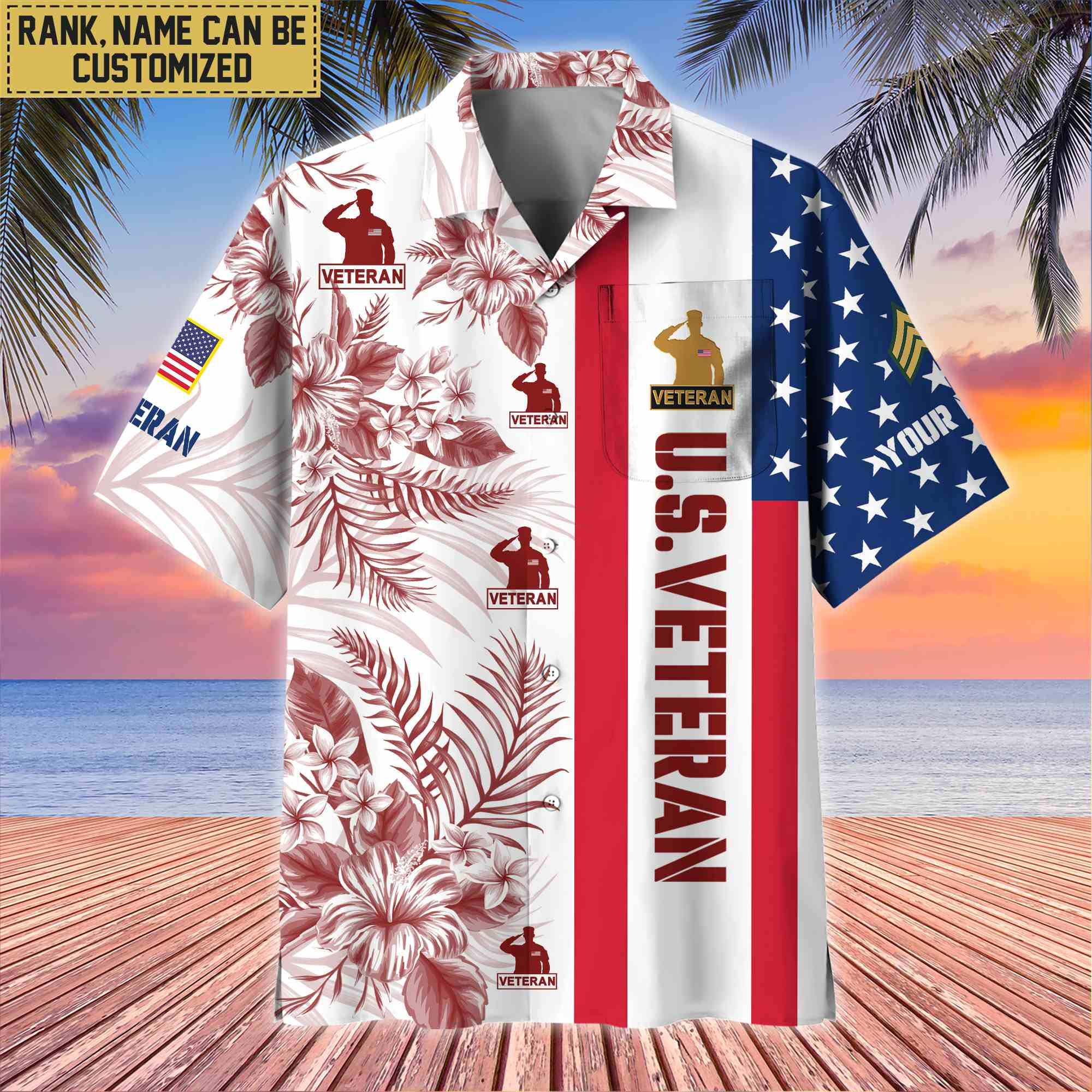 Premium Custom Name, Rank US Veteran Hawaiian Shirt With Pocket, Gifts For Veterans Day, Father’s Day, Gifts for US Veteran VPVC403507