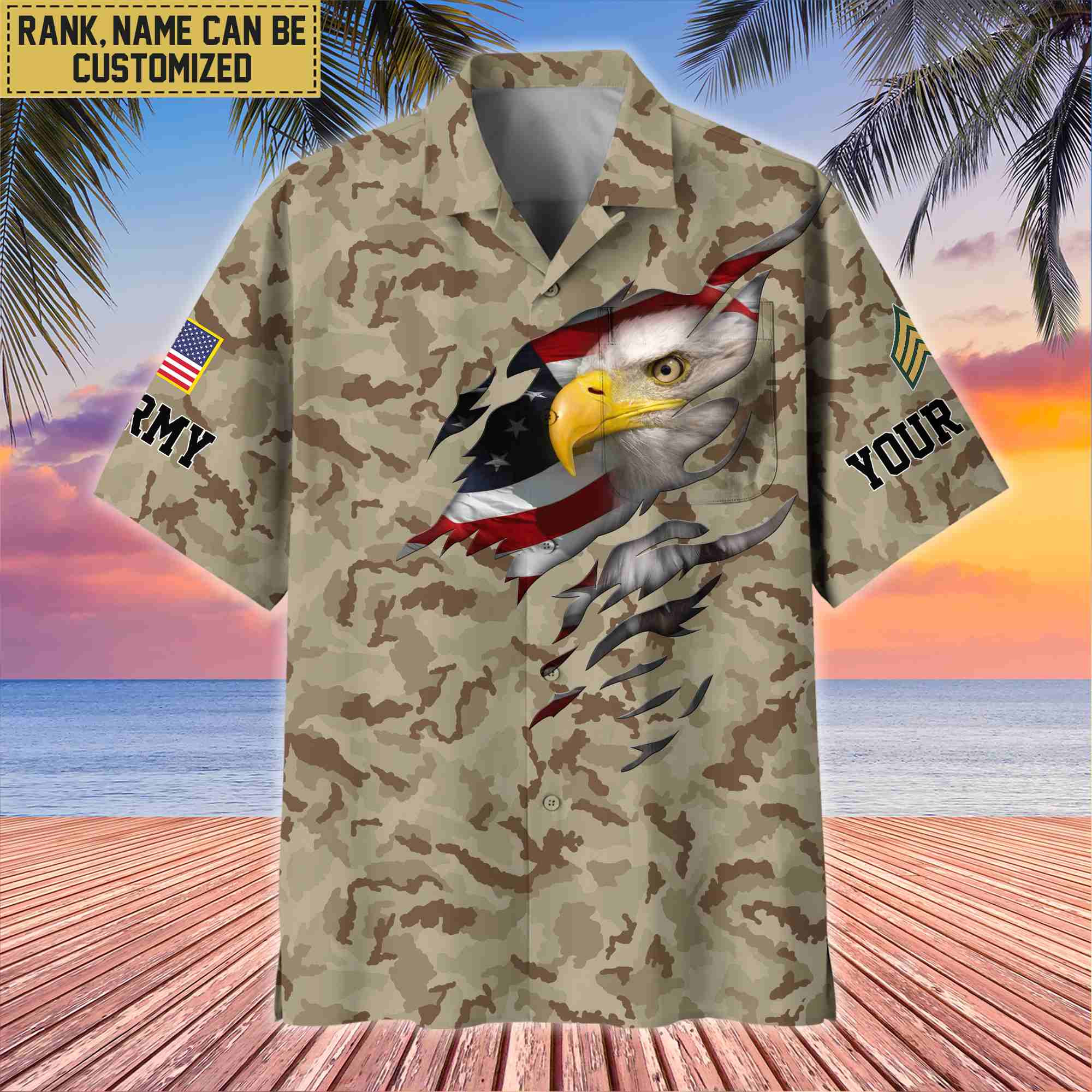 Premium Custom Name, Rank US Army Veteran Hawaiian Shirt With Pocket, Gifts For Dad, For Husband, Gifts For US Army Veteran VPVC403701