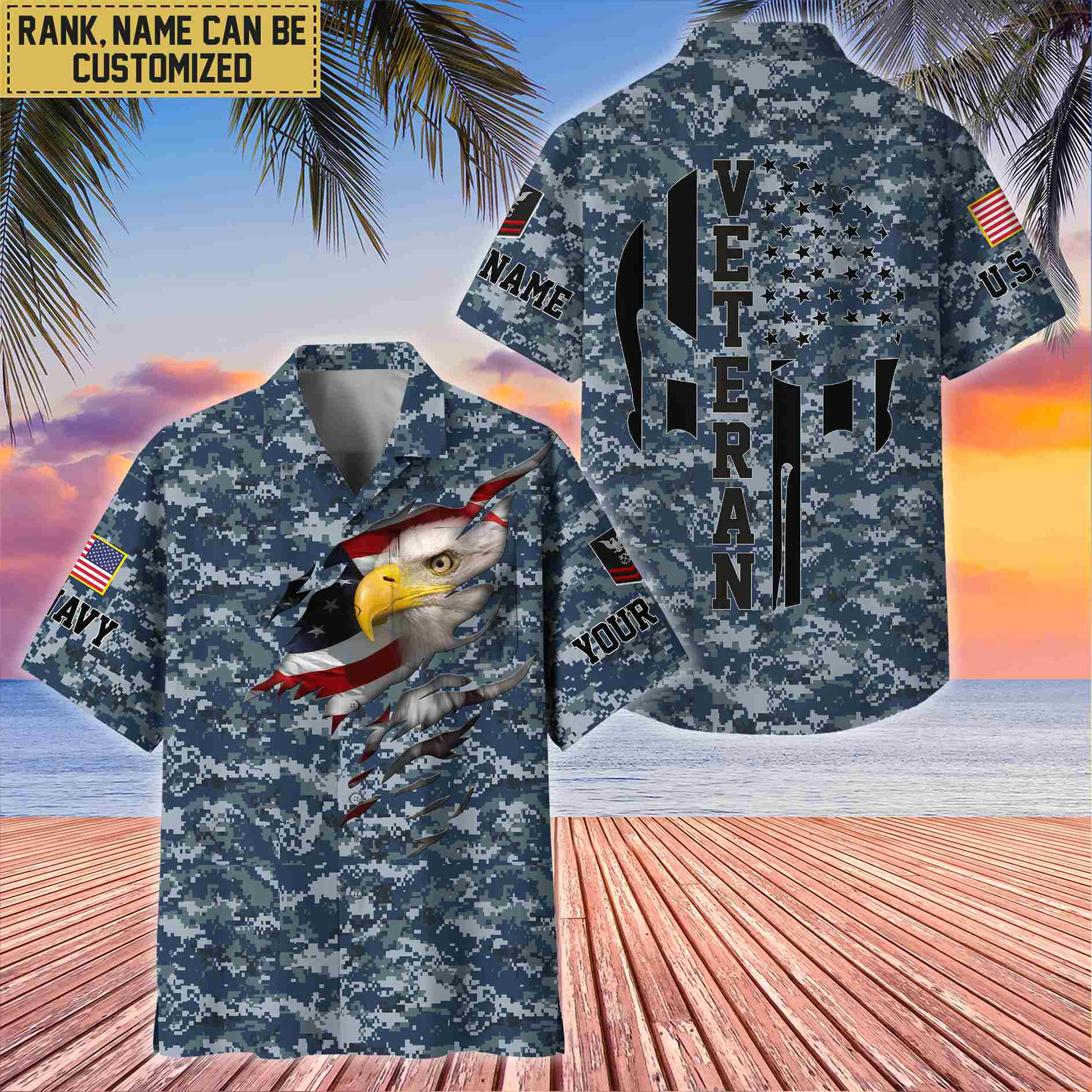 Premium Custom Name, Rank US Navy Veteran Hawaiian Shirt With Pocket, Gifts For Dad, For Husband, Gifts For US Navy Veteran VPVC403702