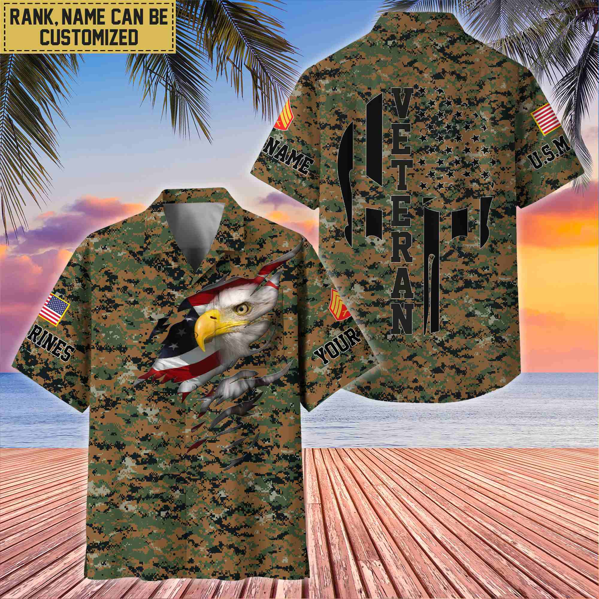 Premium Custom Name, Rank USMC Veteran Hawaiian Shirt With Pocket, Gifts For Dad, For Husband, Gifts For US Marine Veteran VPVC403703