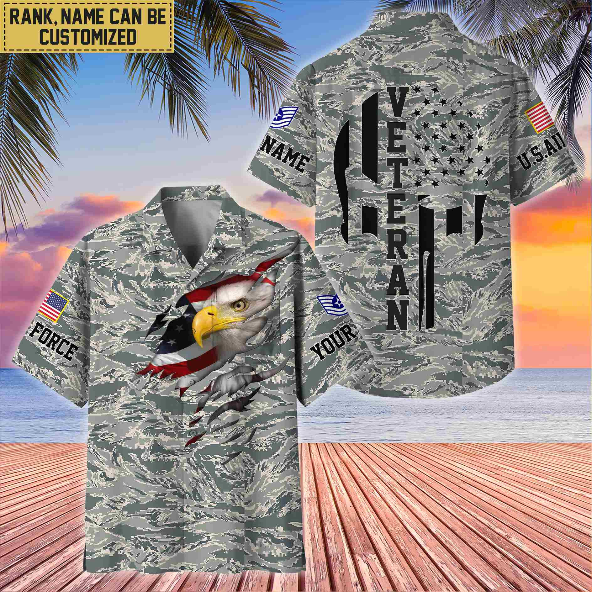 Premium Custom Name, Rank USAF Veteran Hawaiian Shirt With Pocket, Gifts For Dad, For Husband, Gifts For US Air Force Veteran VPVC403704