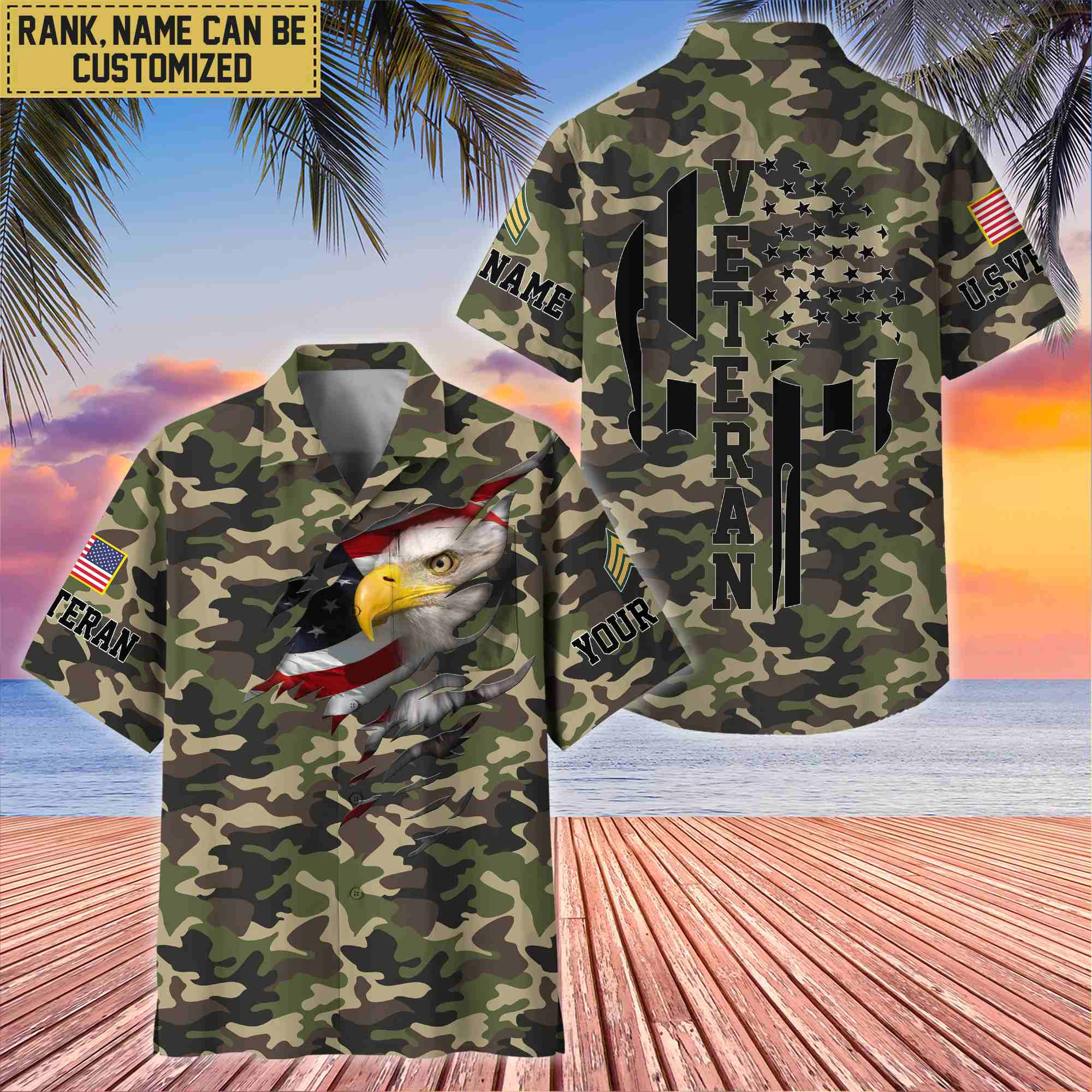 Premium Custom Name, Rank US Veteran Hawaiian Shirt With Pocket, Gifts For Dad, For Husband, Gifts For US Veteran VPVC403707