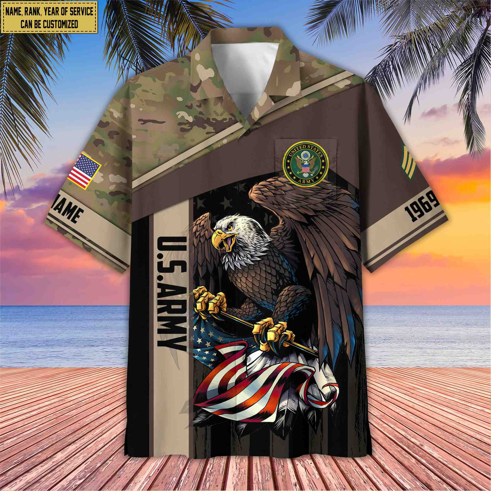 Premium Custom Name, Rank US Army Hawaiian Shirt With Pocket, Gifts For Dad, For Husband, Gifts For Army Veteran VPVC402501